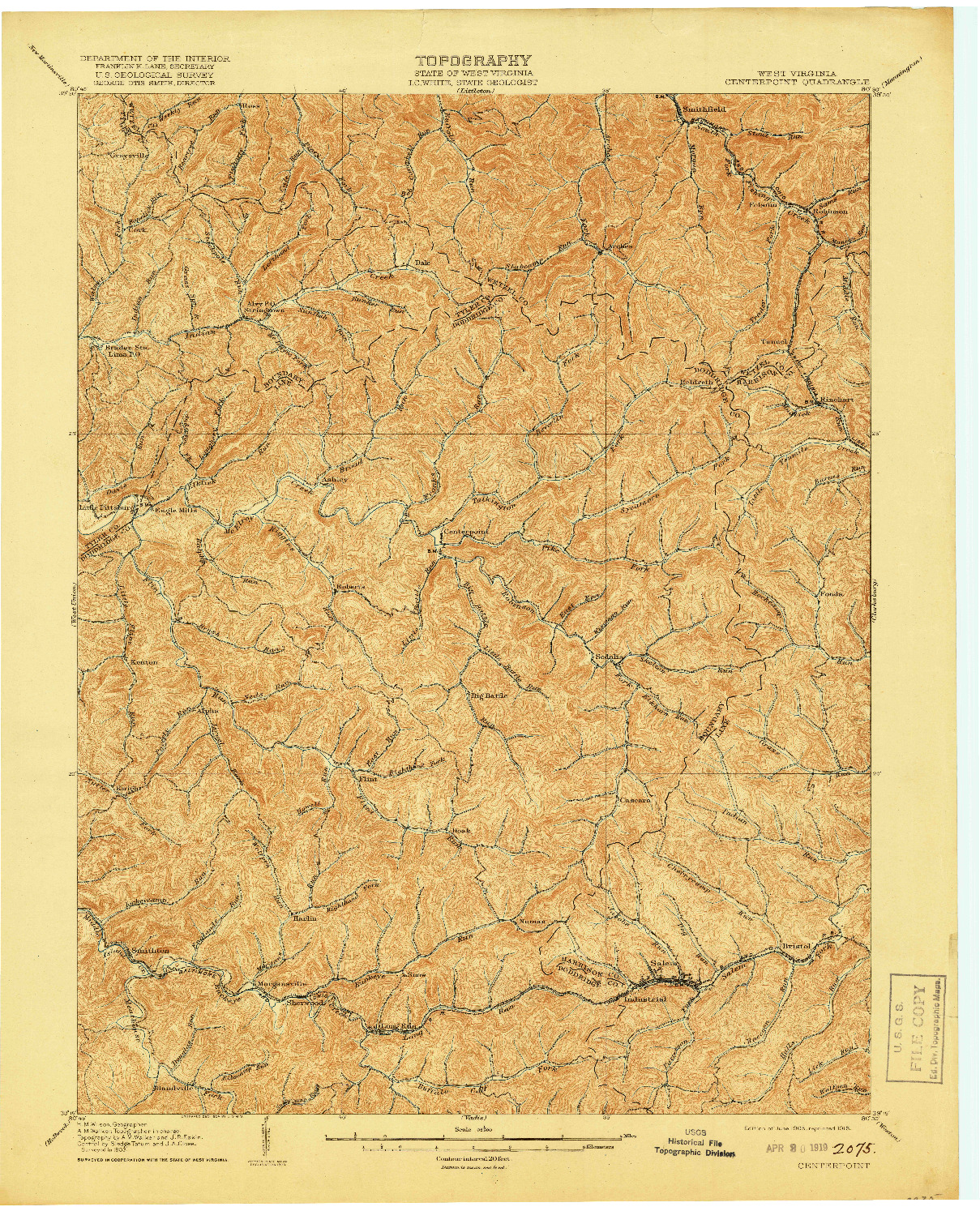 USGS 1:62500-SCALE QUADRANGLE FOR CENTERPOINT, WV 1905