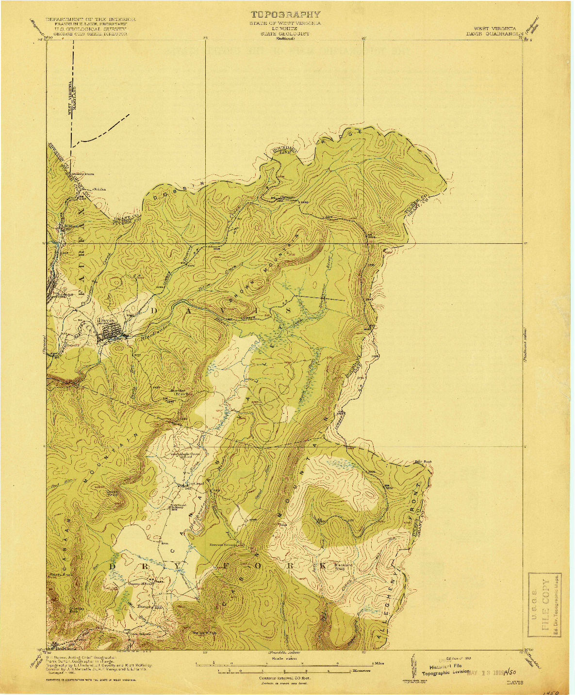 USGS 1:62500-SCALE QUADRANGLE FOR DAVIS, WV 1918