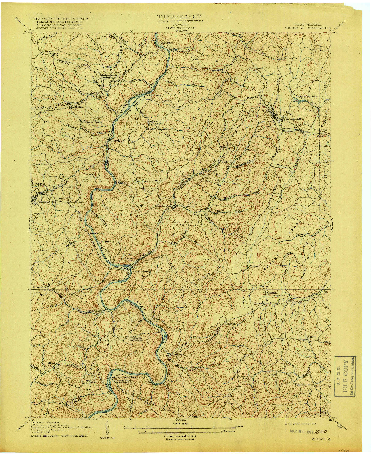USGS 1:62500-SCALE QUADRANGLE FOR KINGWOOD, WV 1907