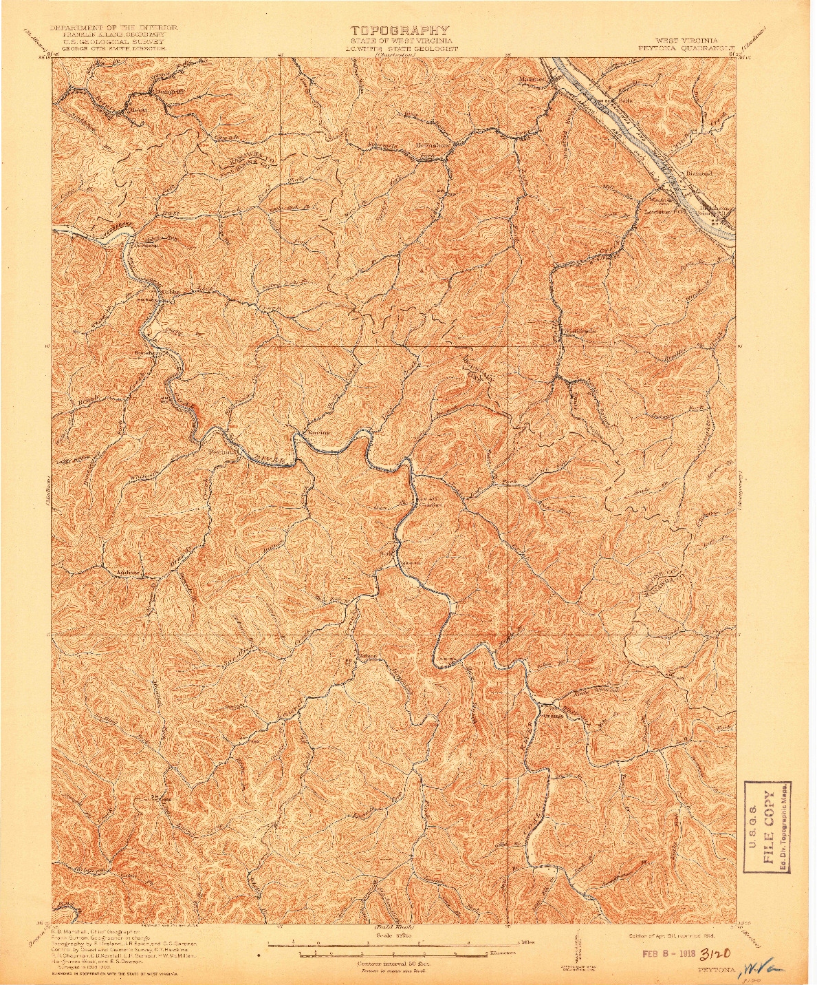 USGS 1:62500-SCALE QUADRANGLE FOR PEYTONA, WV 1911