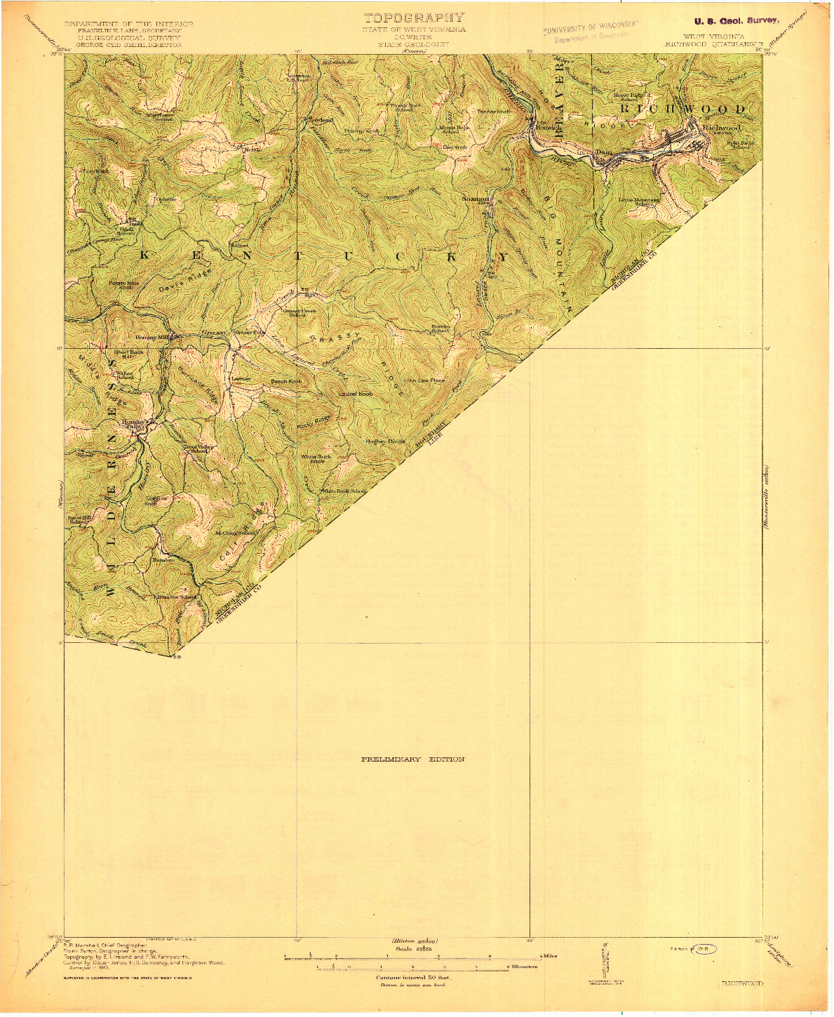 USGS 1:62500-SCALE QUADRANGLE FOR RICHWOOD, WV 1918