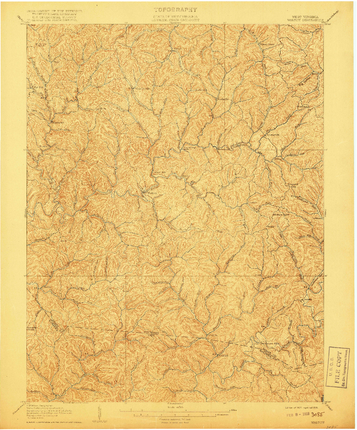 USGS 1:62500-SCALE QUADRANGLE FOR WALTON, WV 1907