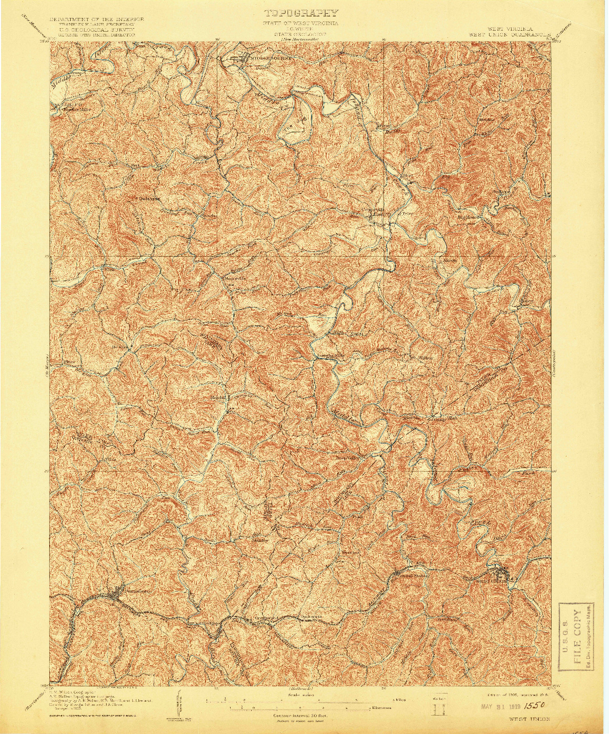 USGS 1:62500-SCALE QUADRANGLE FOR WEST UNION, WV 1905