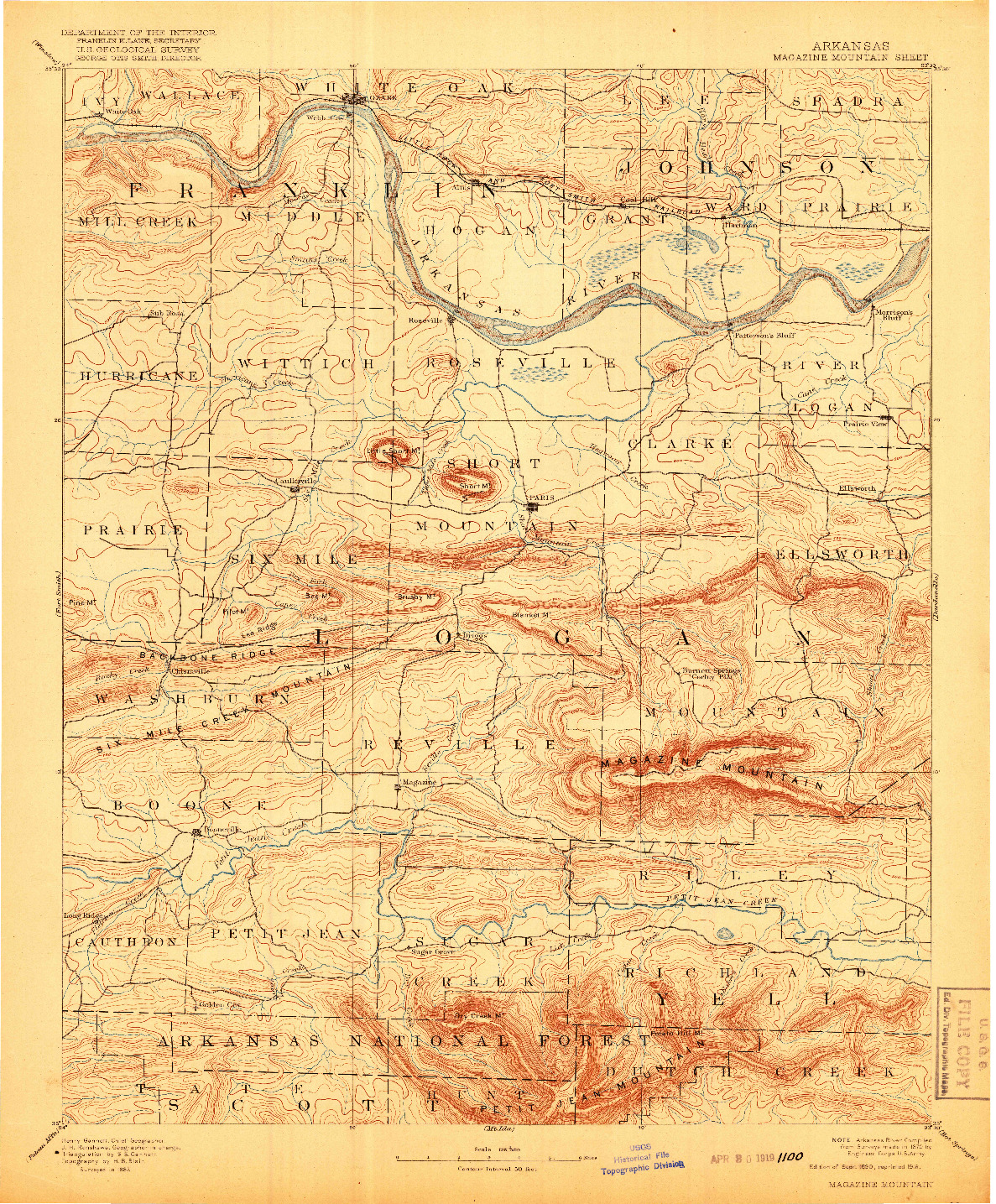 USGS 1:125000-SCALE QUADRANGLE FOR MAGAZINE MOUNTAIN, AR 1890