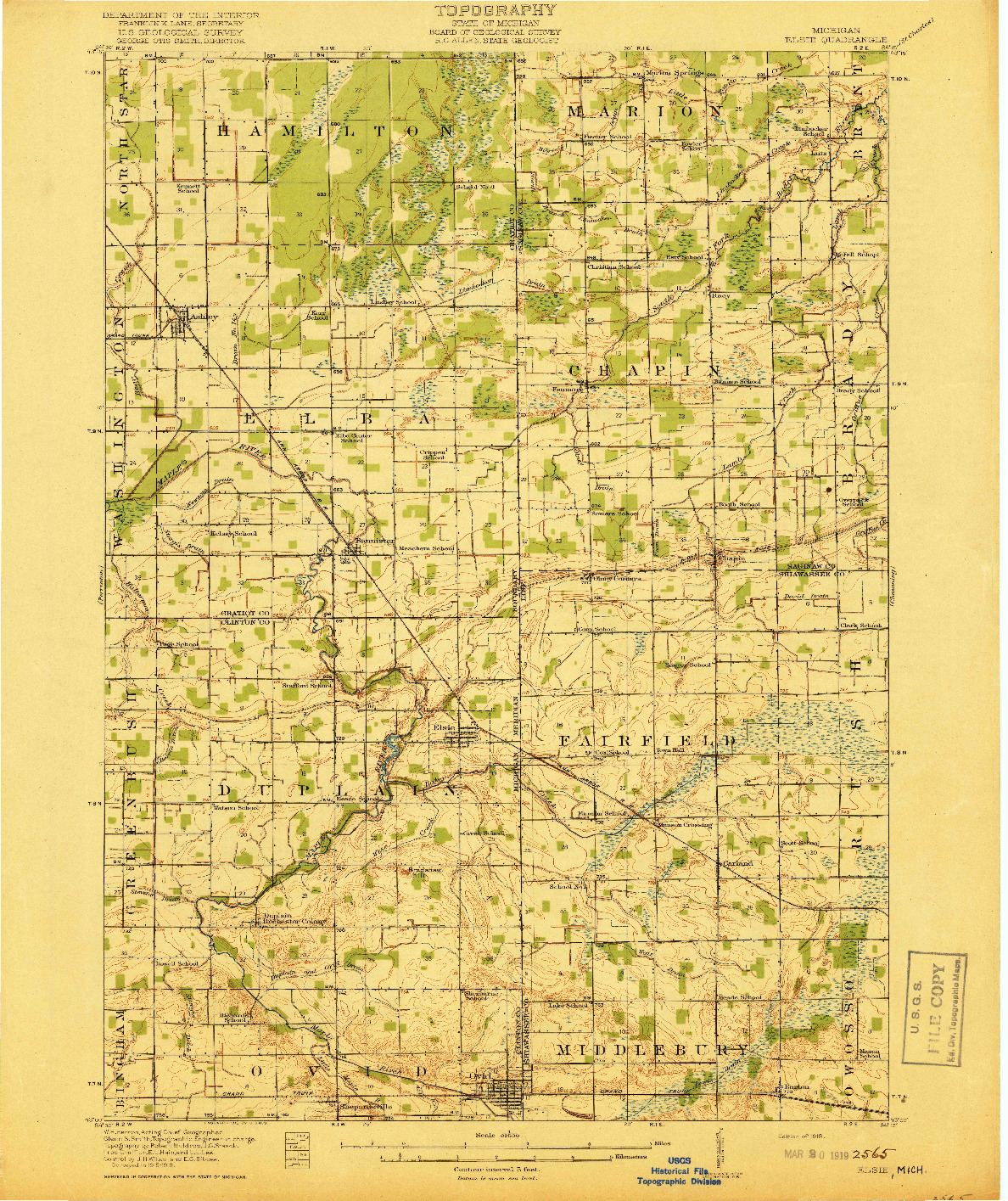 USGS 1:62500-SCALE QUADRANGLE FOR ELSIE, MI 1918