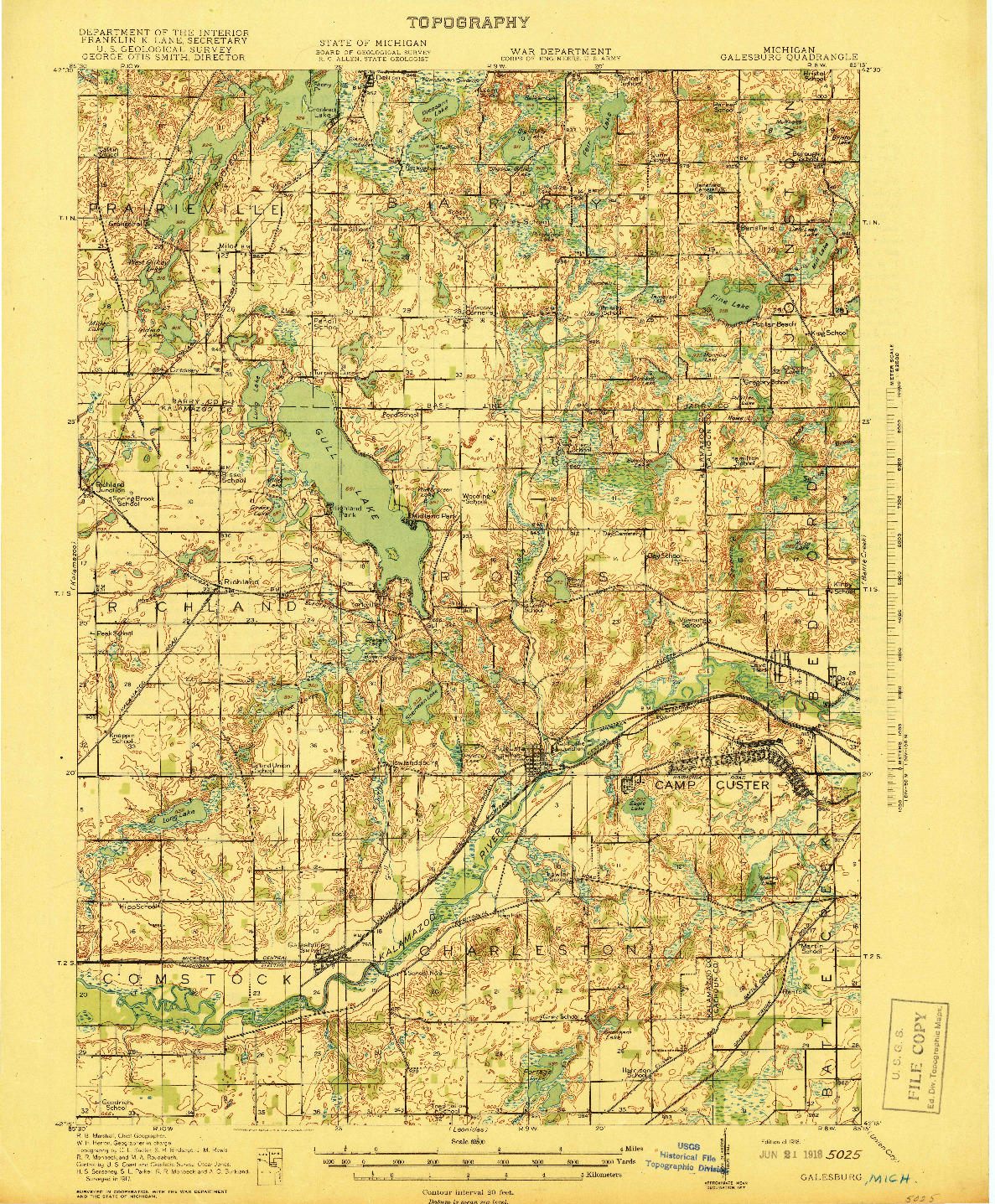 USGS 1:62500-SCALE QUADRANGLE FOR GALESBURG, MI 1918