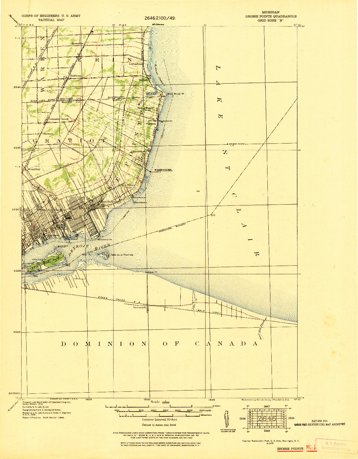 USGS 1:62500-SCALE QUADRANGLE FOR GROSSE POINTE, MI 1918