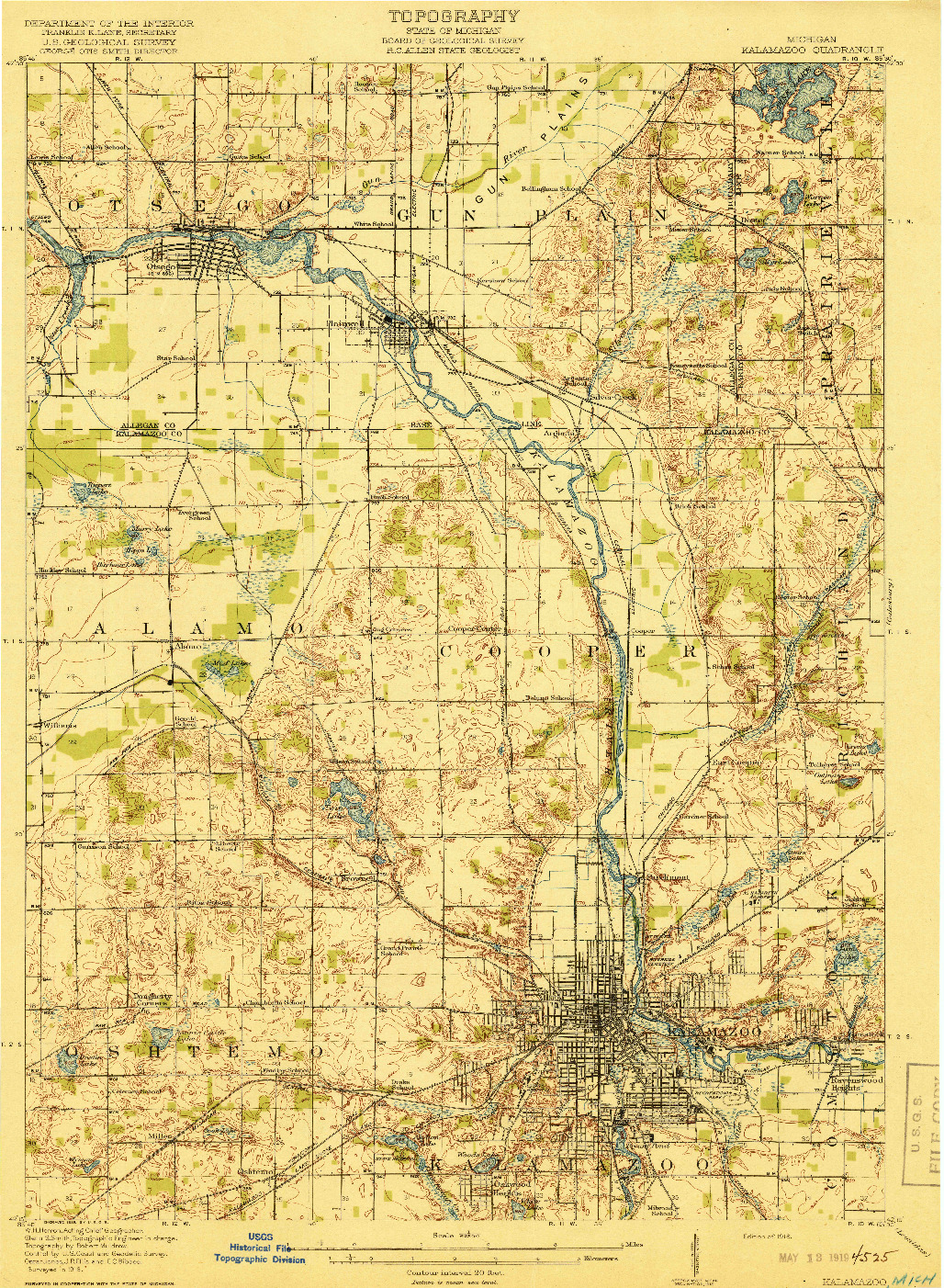 USGS 1:62500-SCALE QUADRANGLE FOR KALAMAZOO, MI 1918