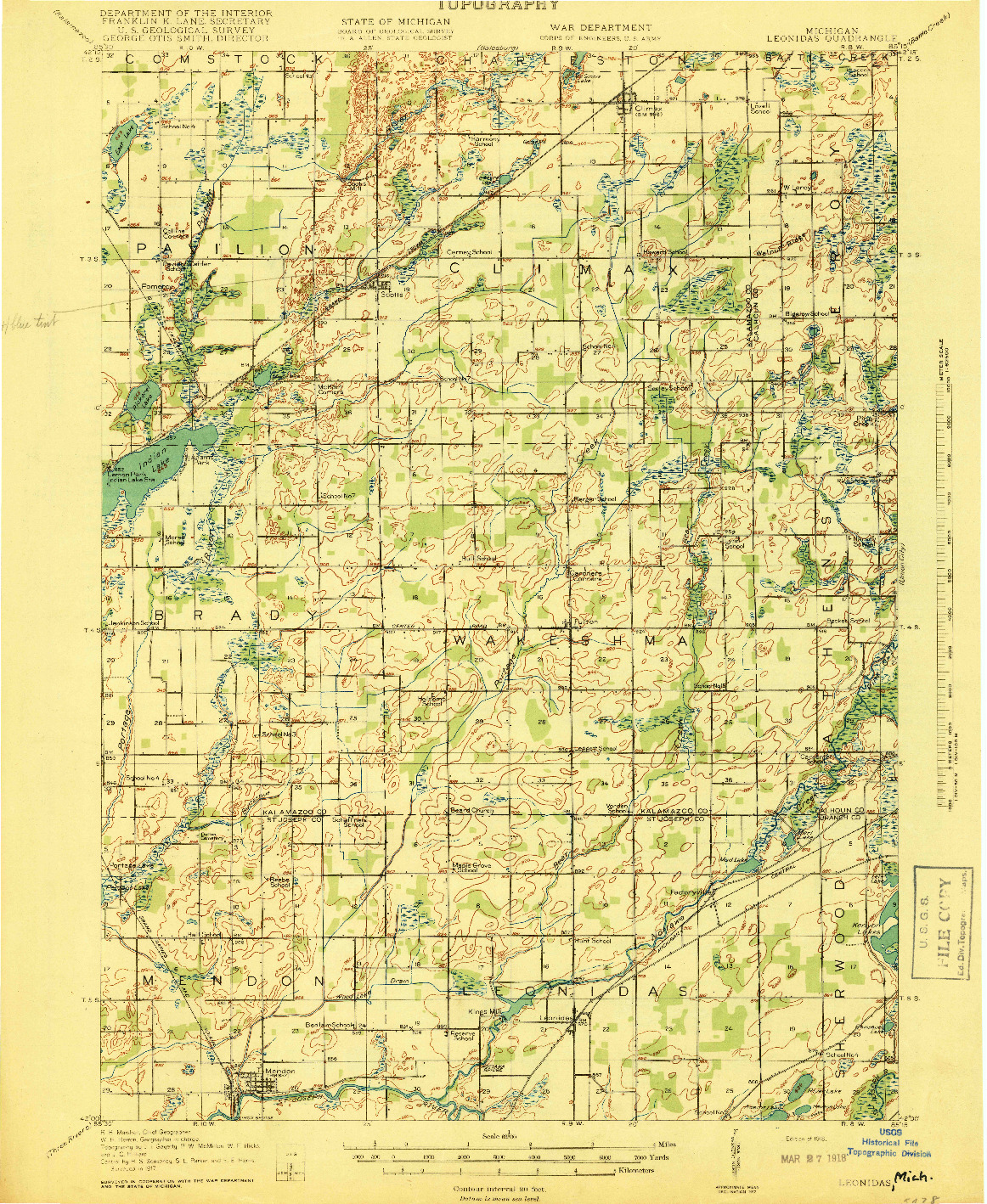 USGS 1:62500-SCALE QUADRANGLE FOR LEONIDAS, MI 1918