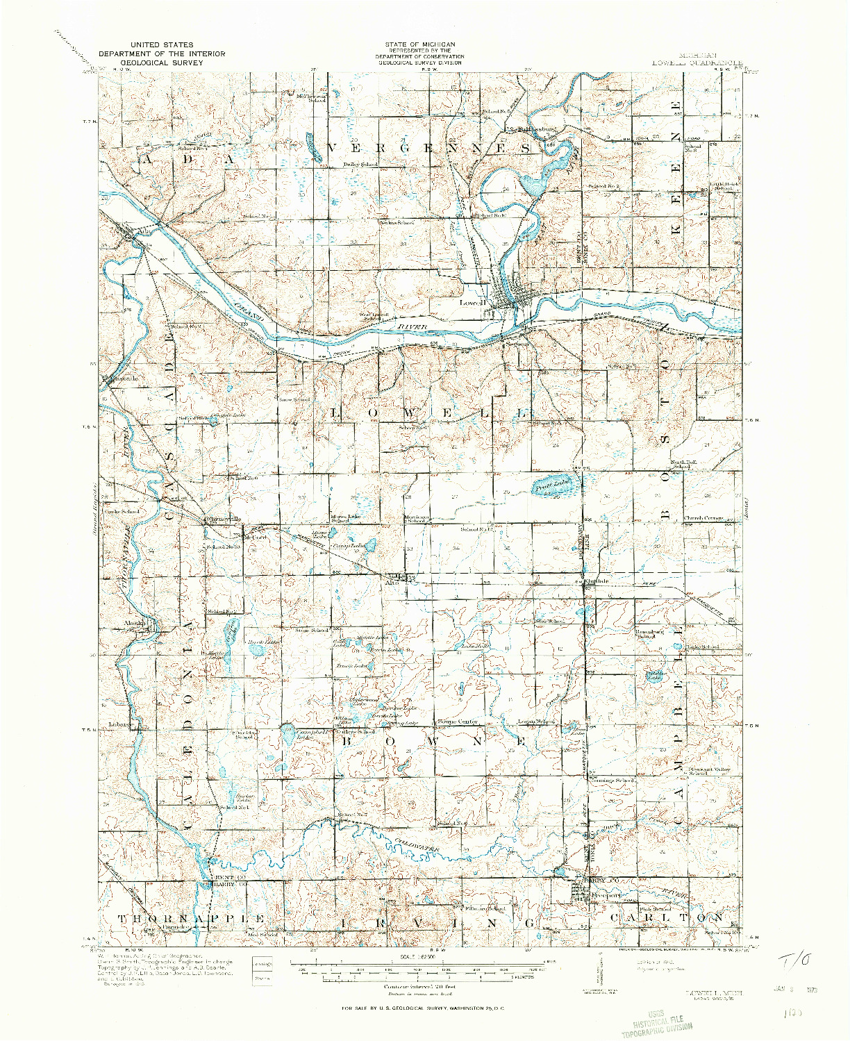 USGS 1:62500-SCALE QUADRANGLE FOR LOWELL, MI 1918
