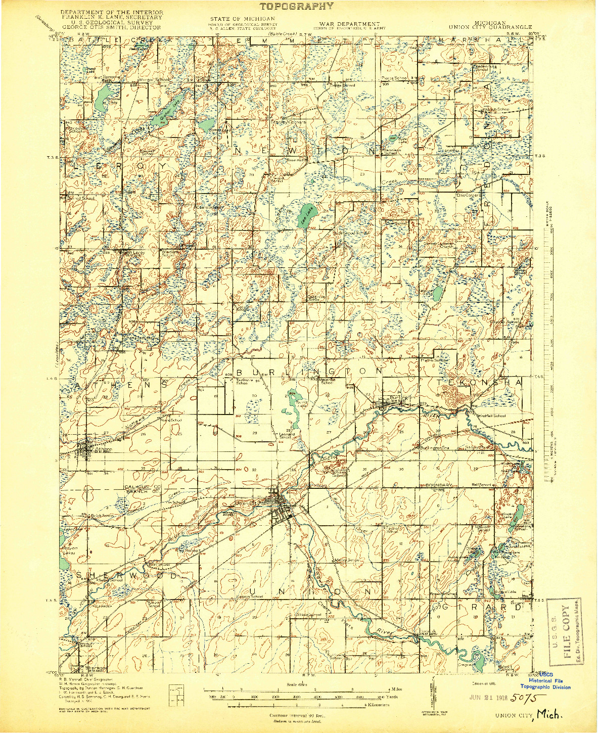 USGS 1:62500-SCALE QUADRANGLE FOR UNION CITY, MI 1918