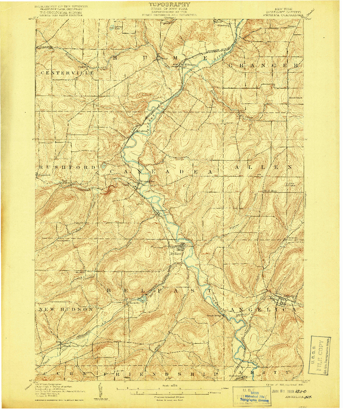 USGS 1:62500-SCALE QUADRANGLE FOR ANGELICA, NY 1906