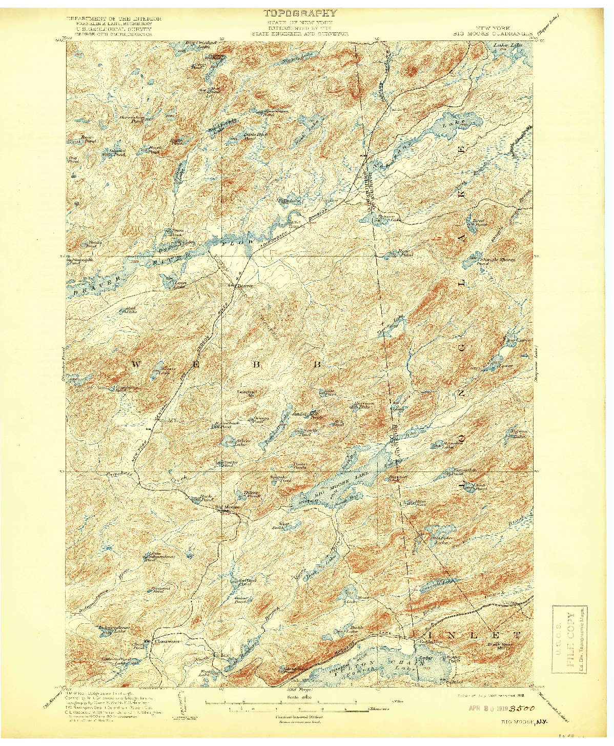 USGS 1:62500-SCALE QUADRANGLE FOR BIG MOOSE, NY 1903