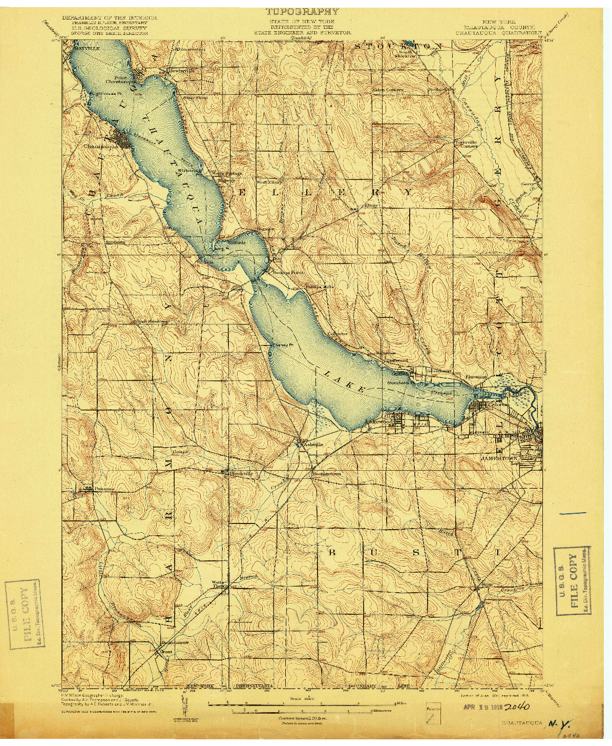 USGS 1:62500-SCALE QUADRANGLE FOR CHAUTAQUA, NY 1904