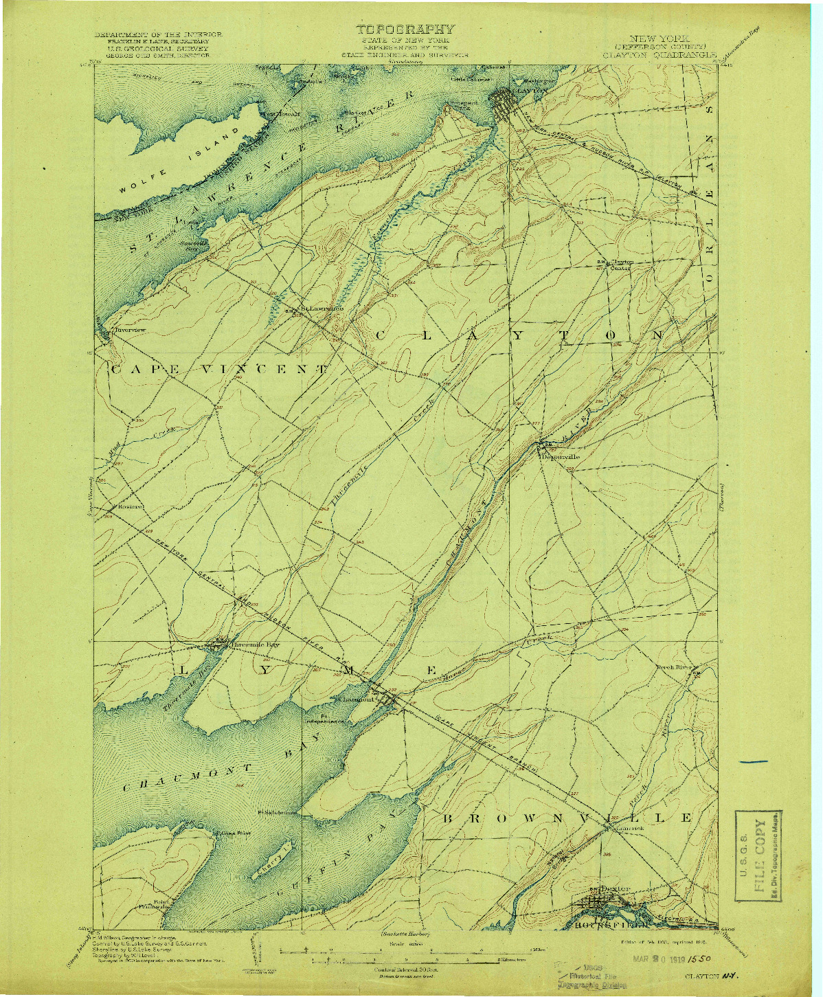 USGS 1:62500-SCALE QUADRANGLE FOR CLAYTON, NY 1903