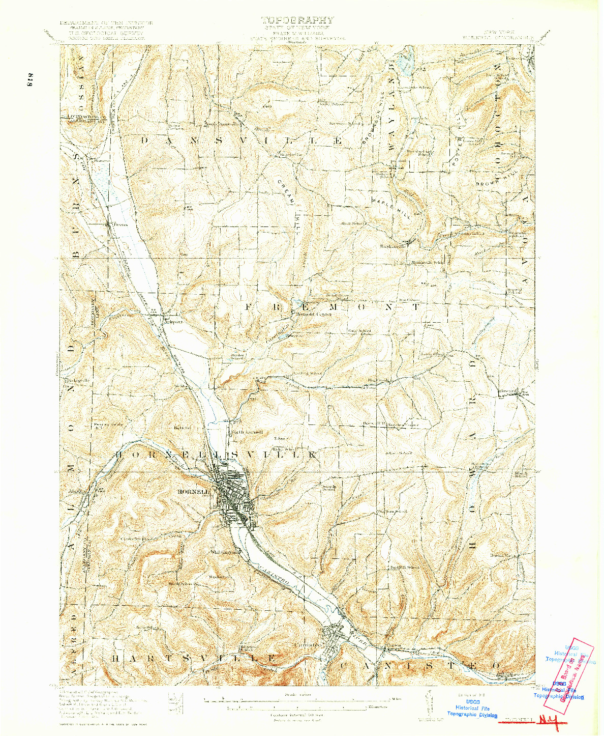 USGS 1:62500-SCALE QUADRANGLE FOR HORNELL, NY 1918