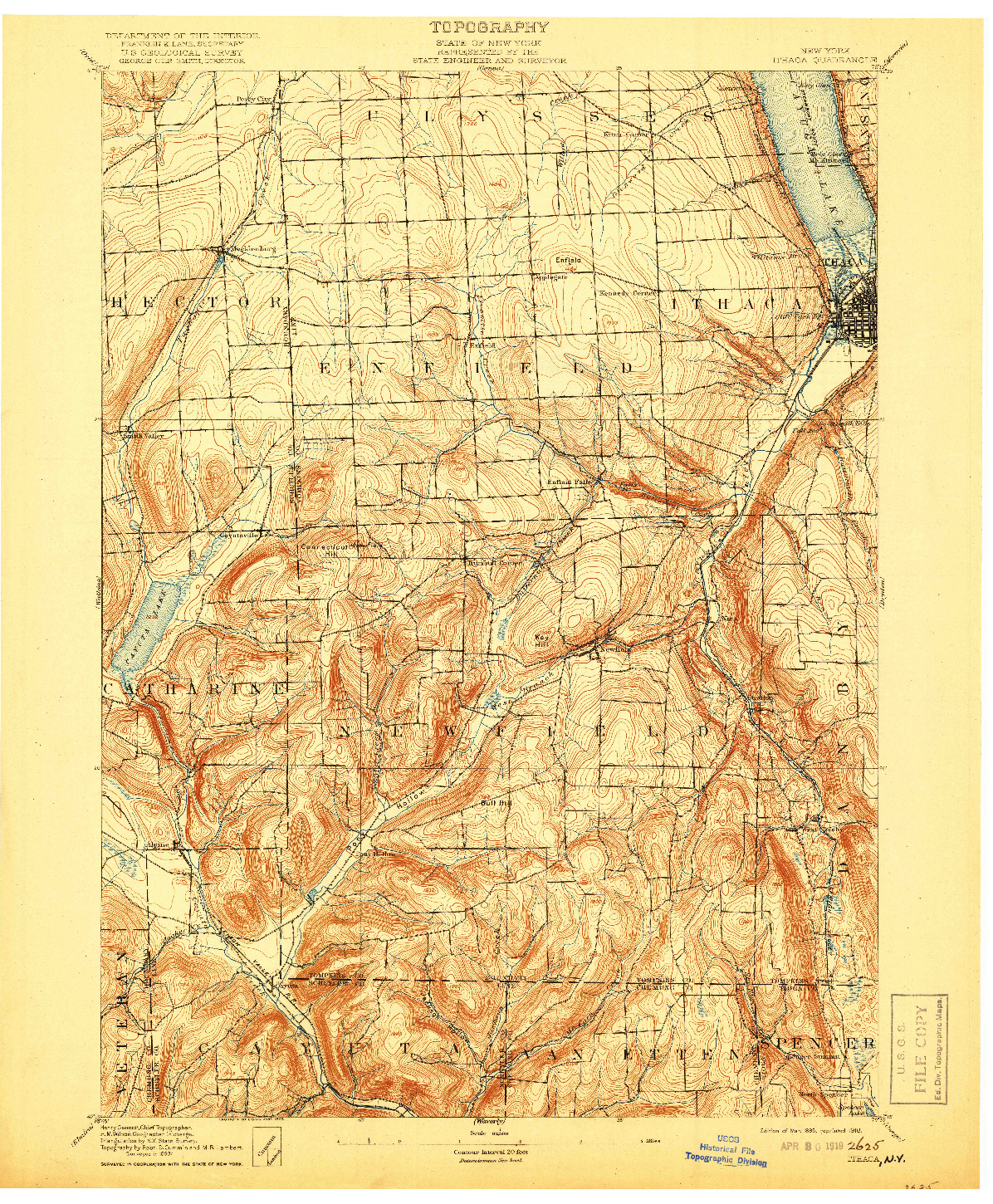 USGS 1:62500-SCALE QUADRANGLE FOR ITHACA, NY 1895