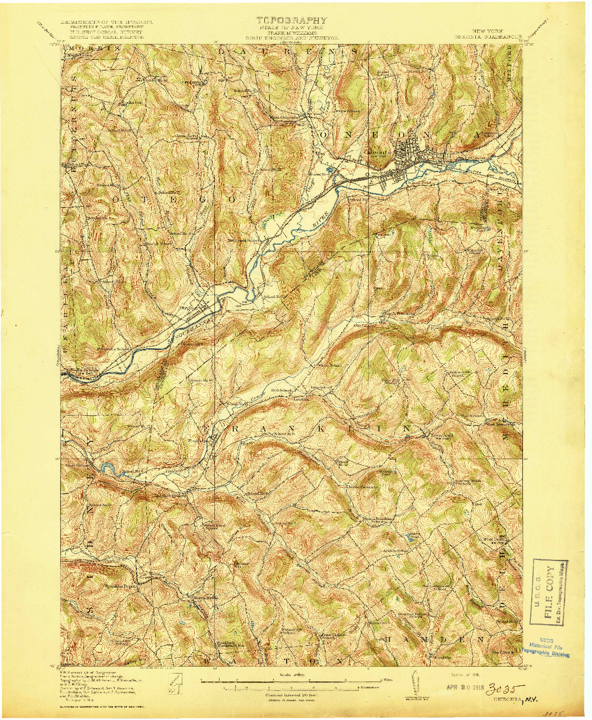 USGS 1:62500-SCALE QUADRANGLE FOR ONEONTA, NY 1918