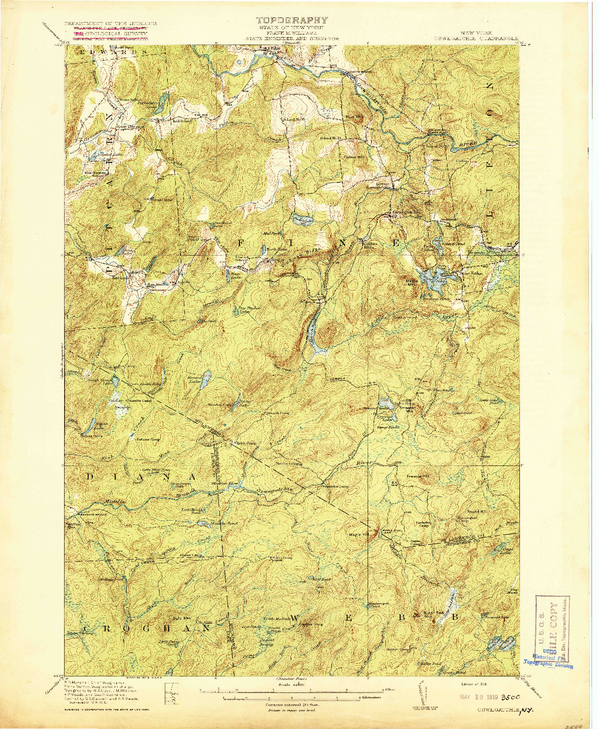 USGS 1:62500-SCALE QUADRANGLE FOR OSWEGATCHIE, NY 1918