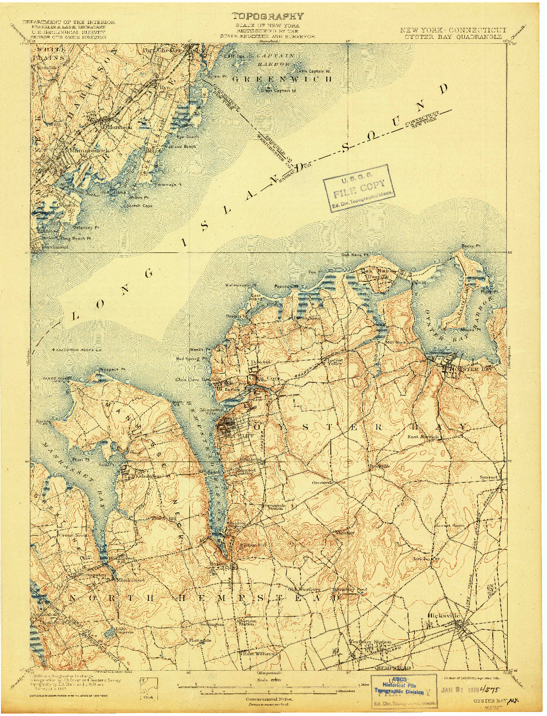 USGS 1:62500-SCALE QUADRANGLE FOR OYSTER BAY, NY 1900