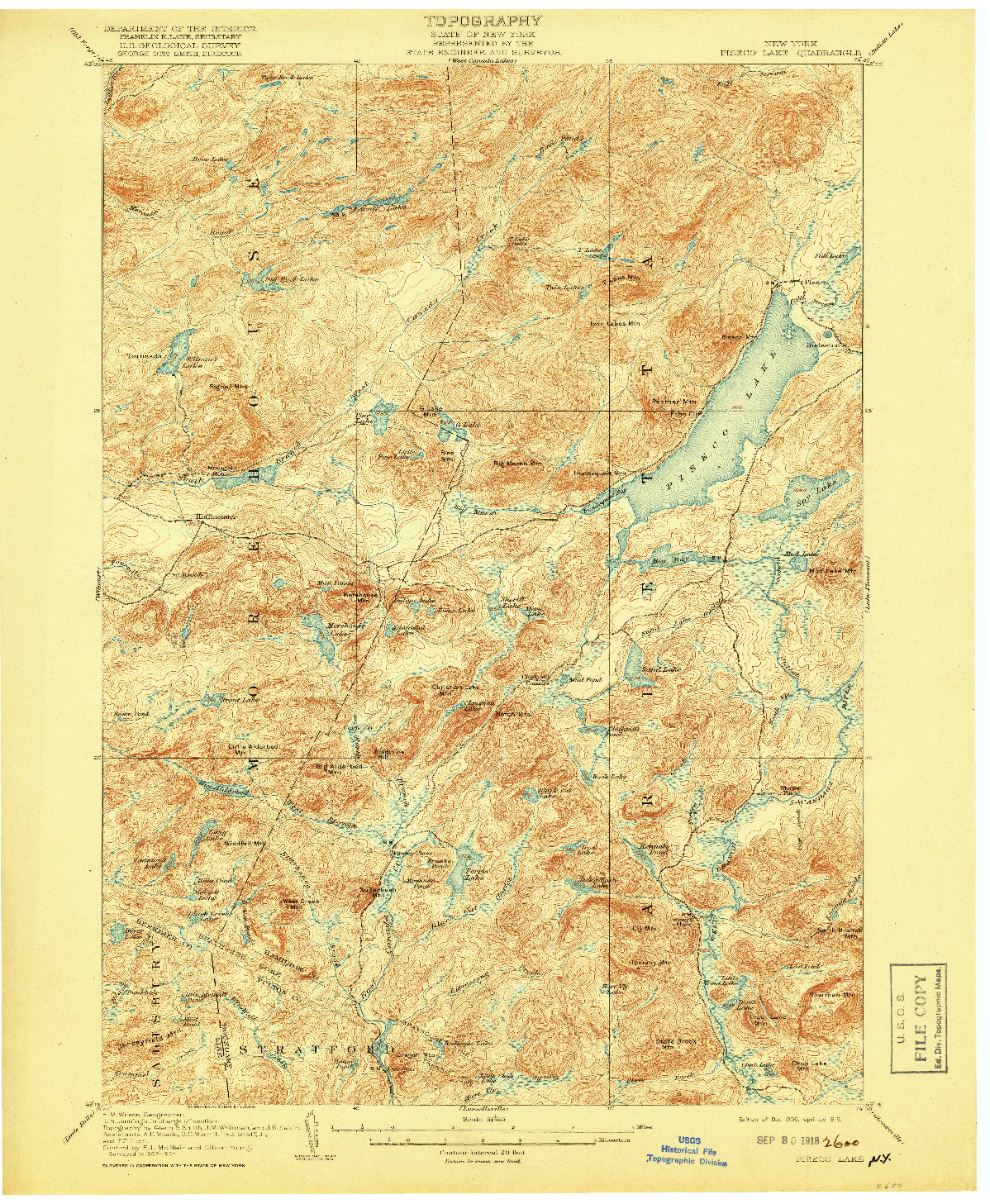 USGS 1:62500-SCALE QUADRANGLE FOR PISECO LAKE, NY 1908