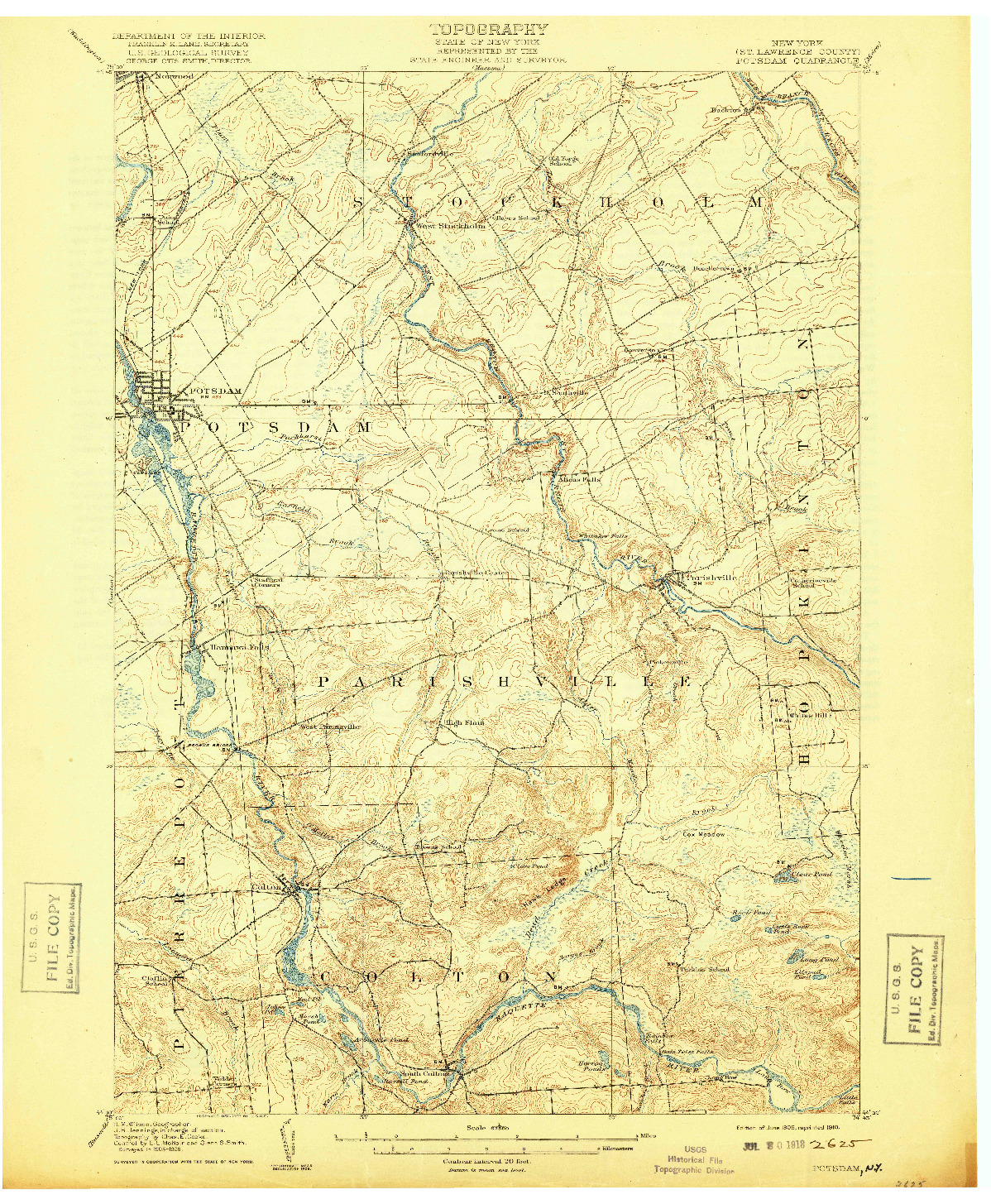 USGS 1:62500-SCALE QUADRANGLE FOR POTSDAM, NY 1908