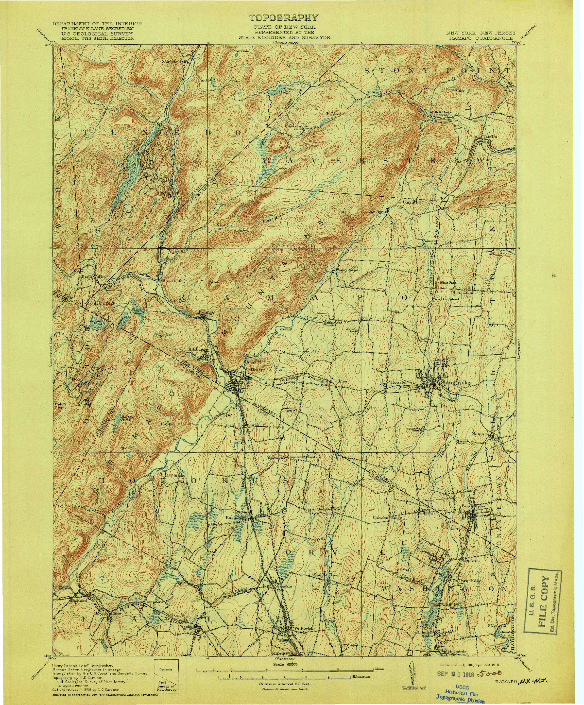 USGS 1:62500-SCALE QUADRANGLE FOR RAMAPO, NY 1910