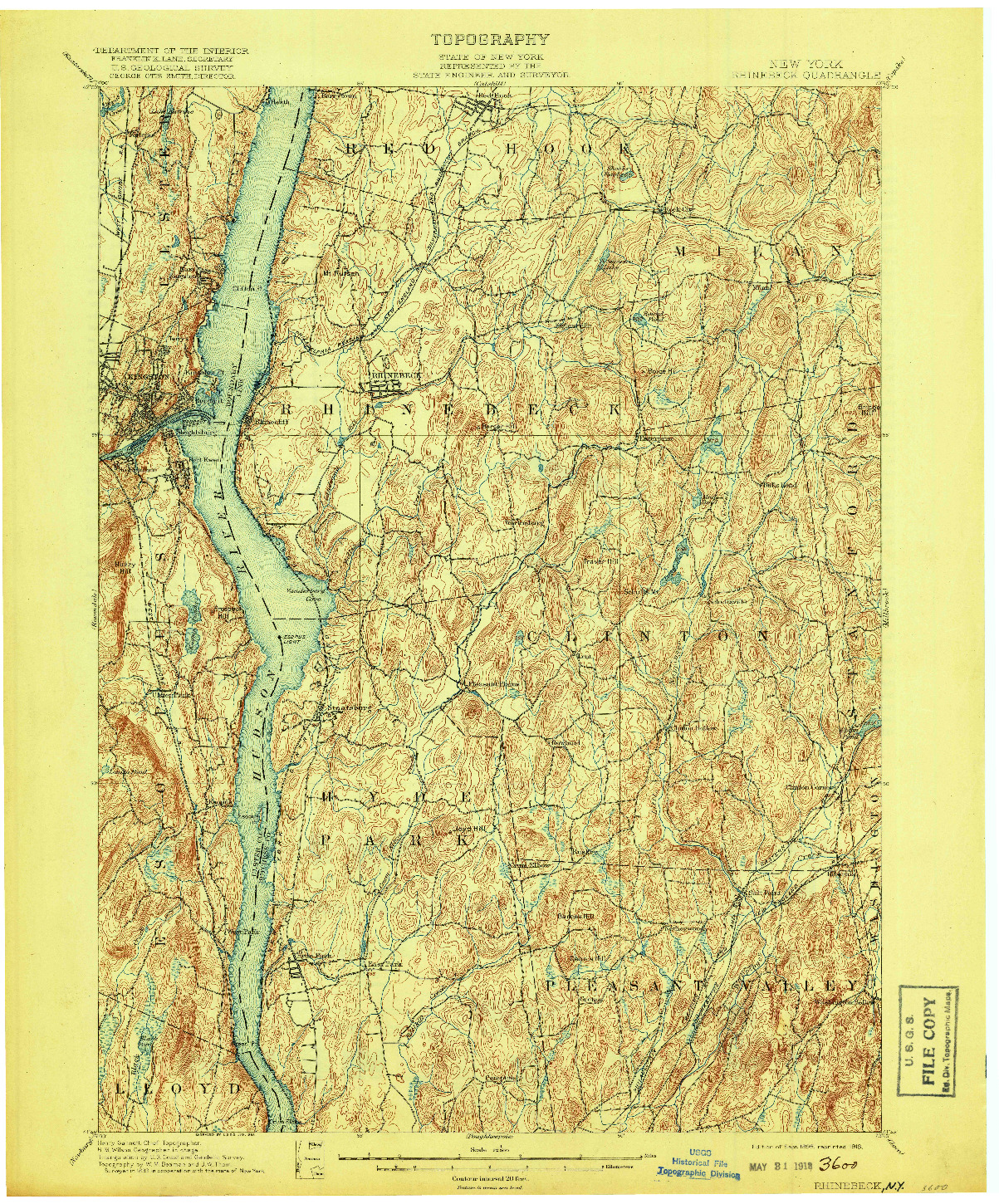 USGS 1:62500-SCALE QUADRANGLE FOR RHINEBECK, NY 1898