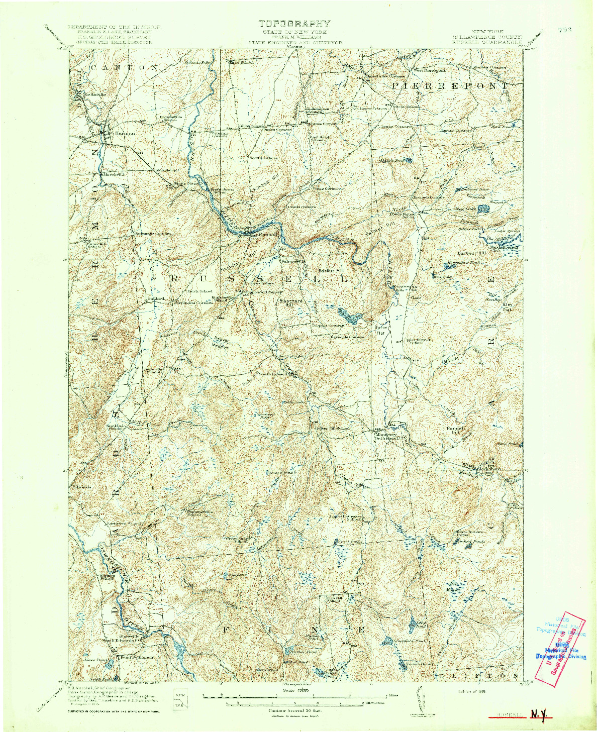 USGS 1:62500-SCALE QUADRANGLE FOR RUSSELL, NY 1918