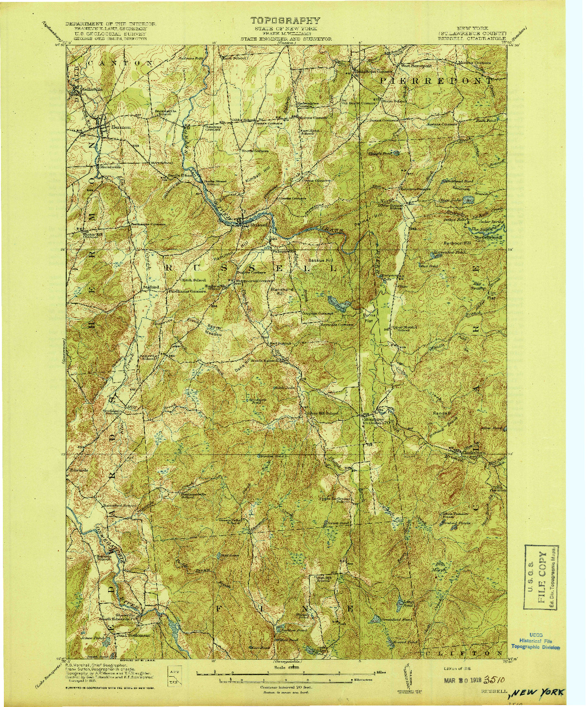 USGS 1:62500-SCALE QUADRANGLE FOR RUSSELL, NY 1918