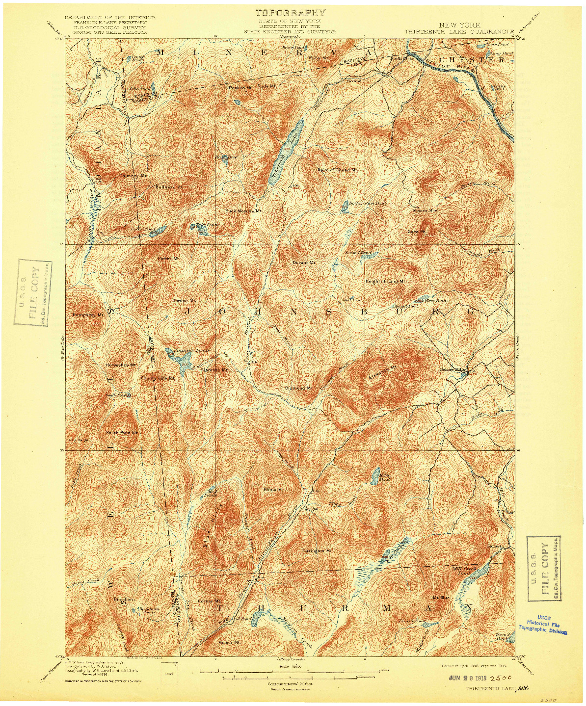 USGS 1:62500-SCALE QUADRANGLE FOR THIRTEENTH LAKE, NY 1898