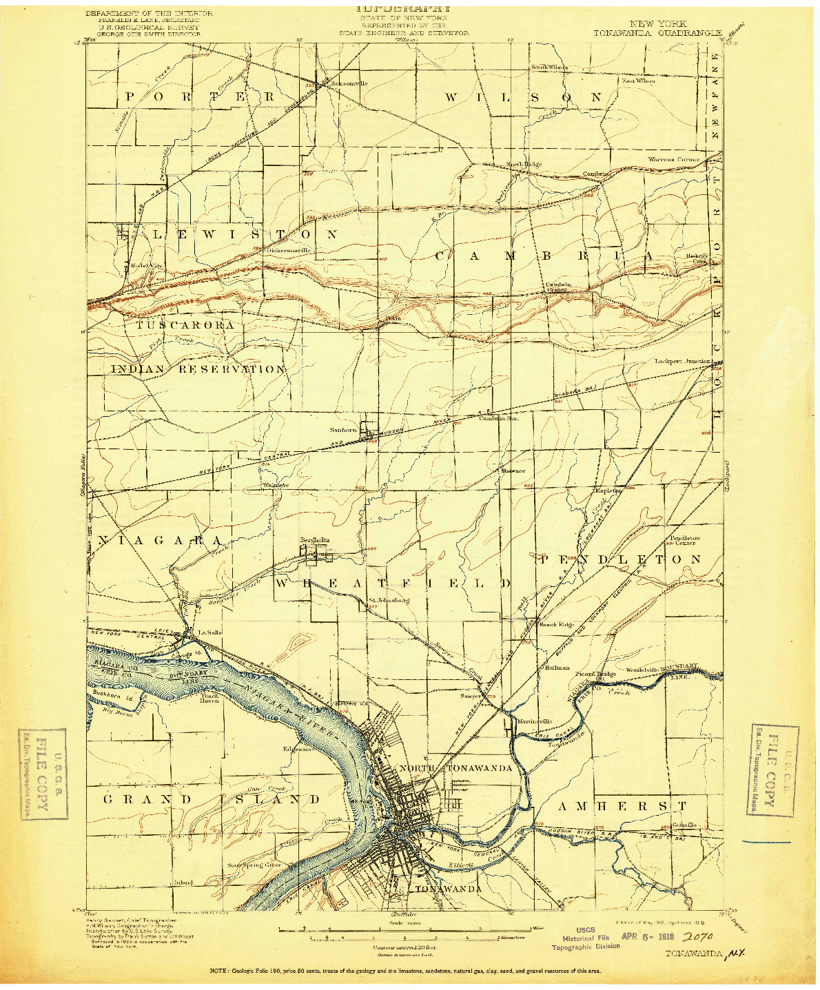 USGS 1:62500-SCALE QUADRANGLE FOR TONAWANDA, NY 1901