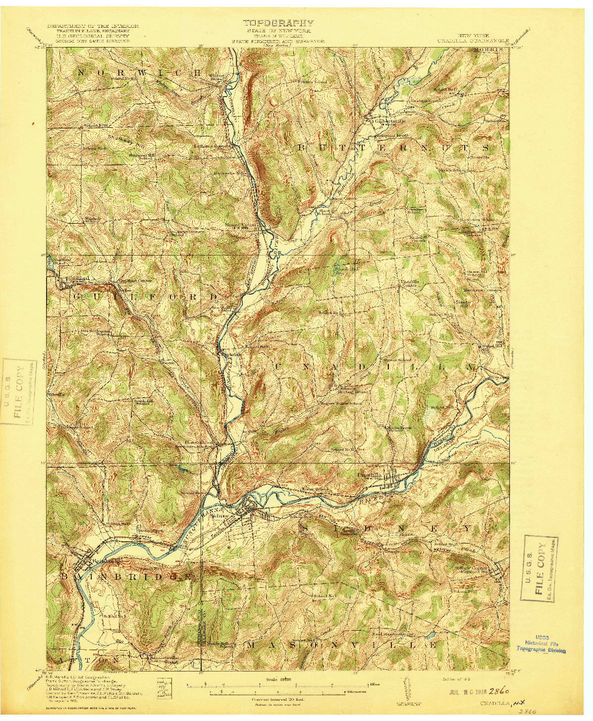 USGS 1:62500-SCALE QUADRANGLE FOR UNADILLA, NY 1918