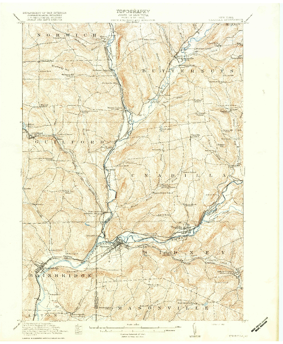 USGS 1:62500-SCALE QUADRANGLE FOR UNADILLA, NY 1918