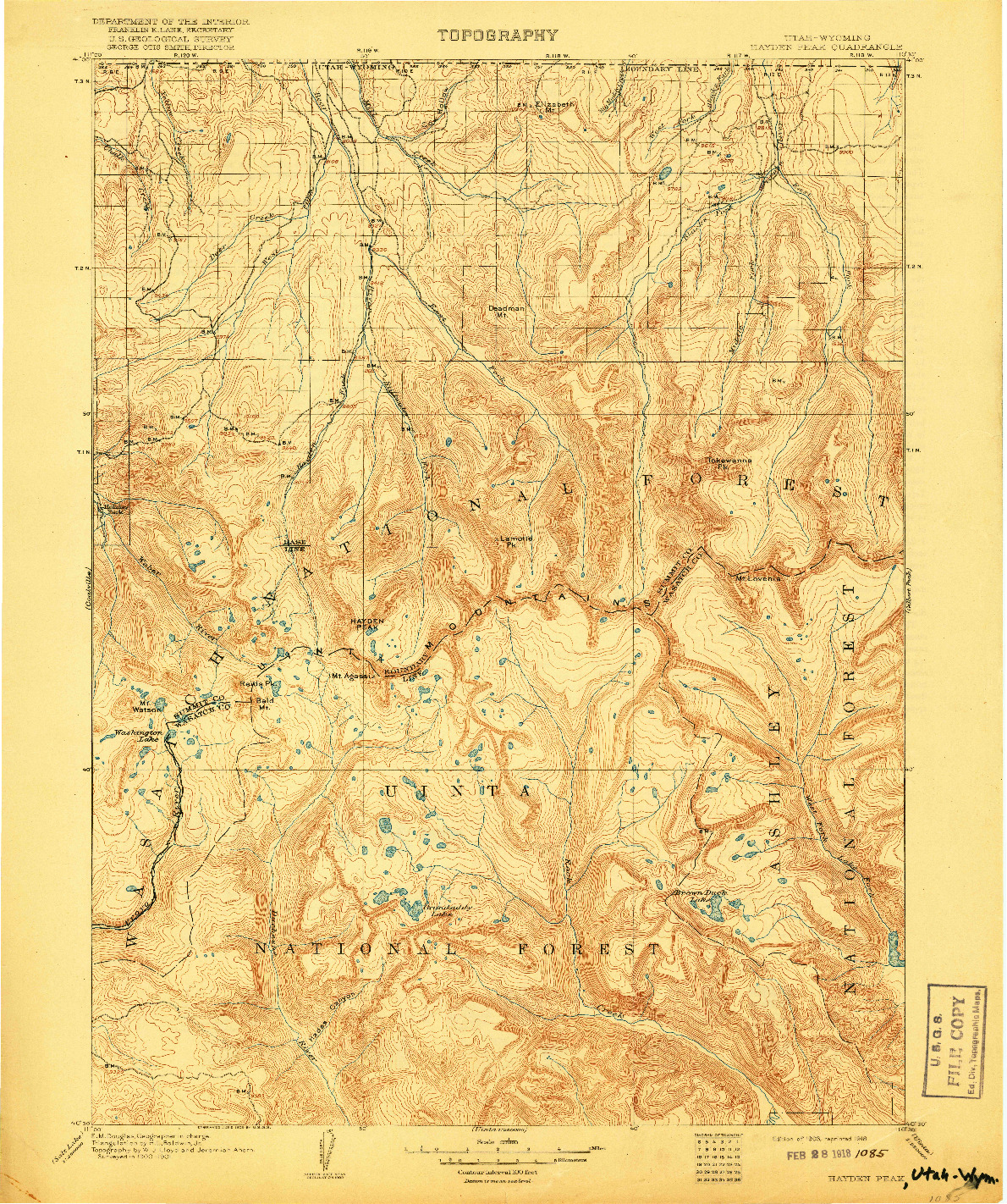 USGS 1:125000-SCALE QUADRANGLE FOR HAYDEN PEAK, UT 1903