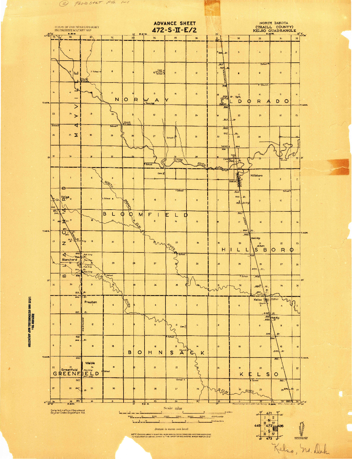 USGS 1:62500-SCALE QUADRANGLE FOR KELSO, ND 1918