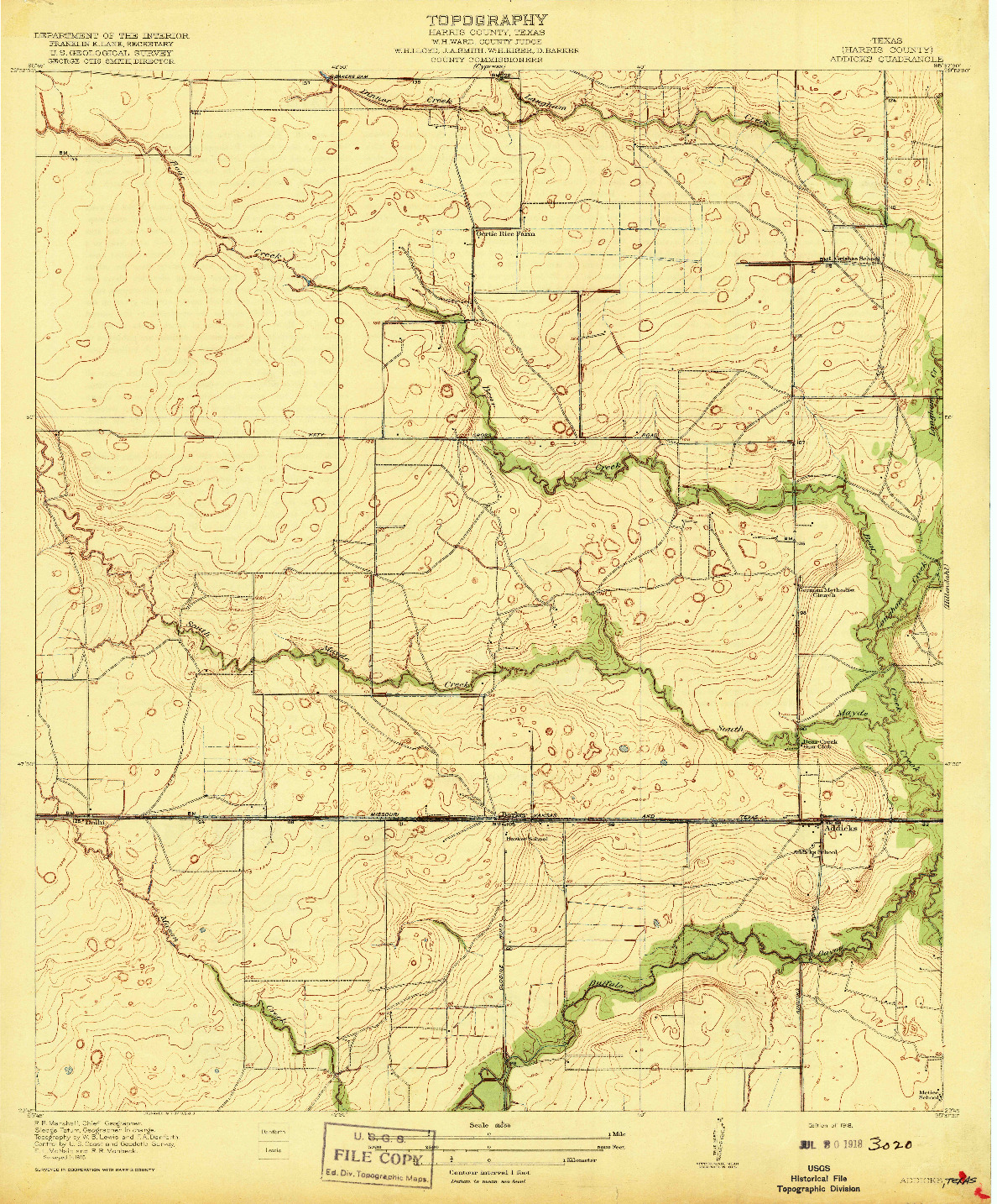 USGS 1:31680-SCALE QUADRANGLE FOR ADDICKS, TX 1918