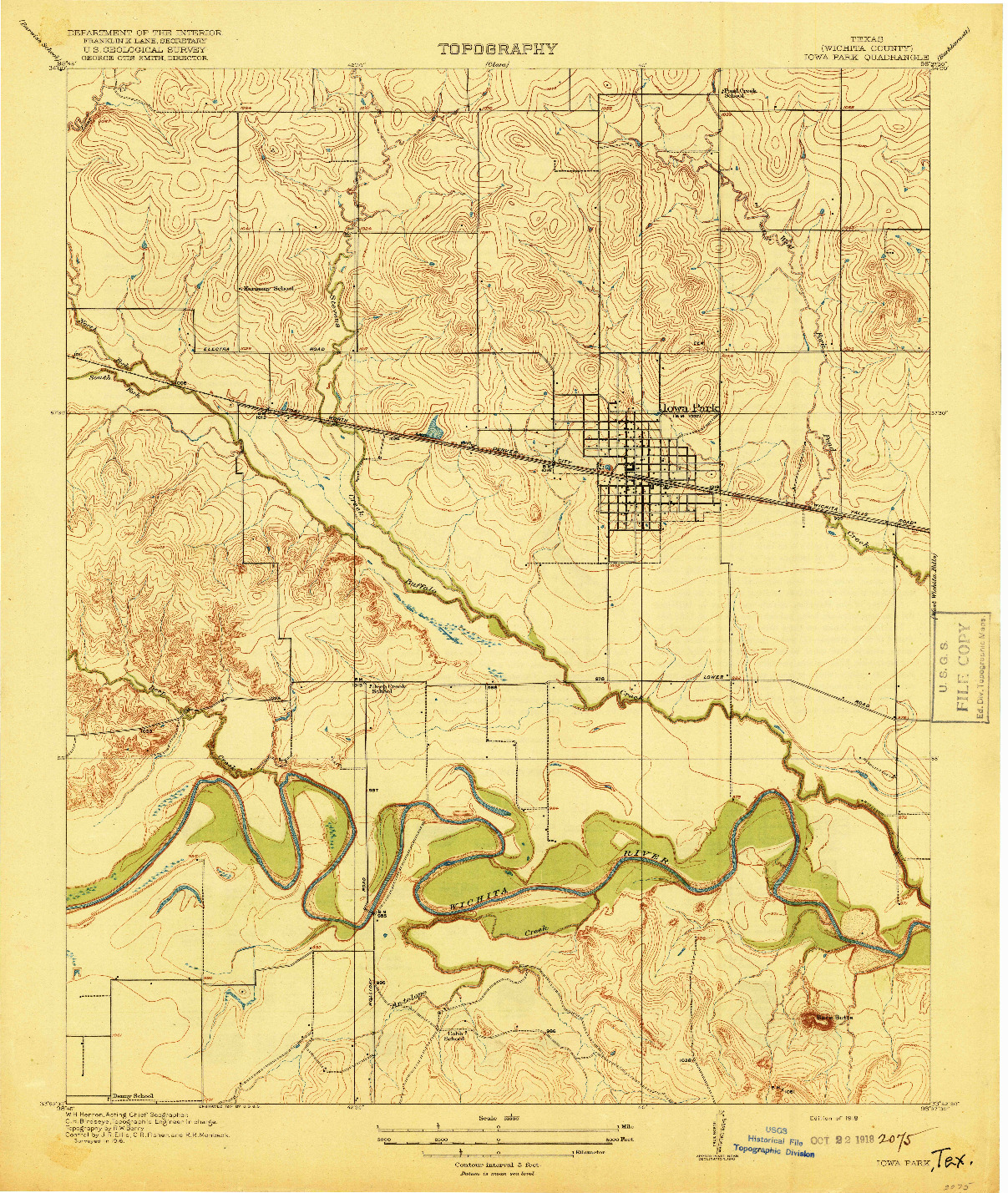 USGS 1:31680-SCALE QUADRANGLE FOR IOWA PARK, TX 1918