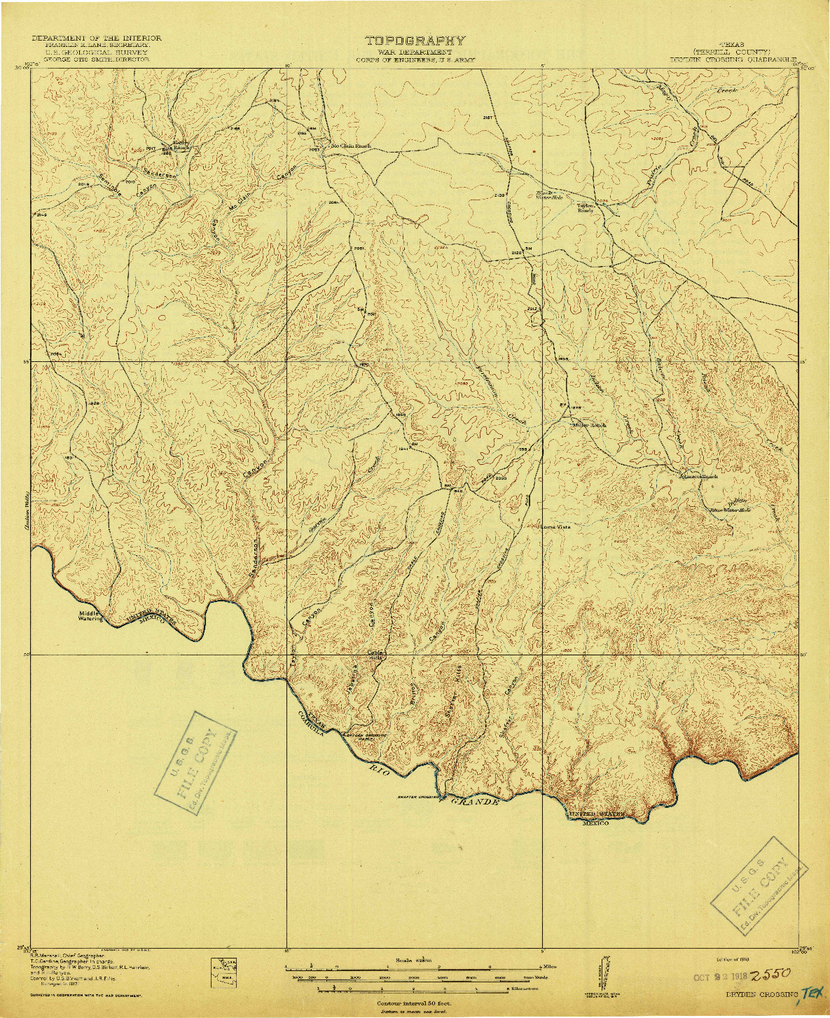 USGS 1:62500-SCALE QUADRANGLE FOR DRYDEN CROSSING, TX 1918