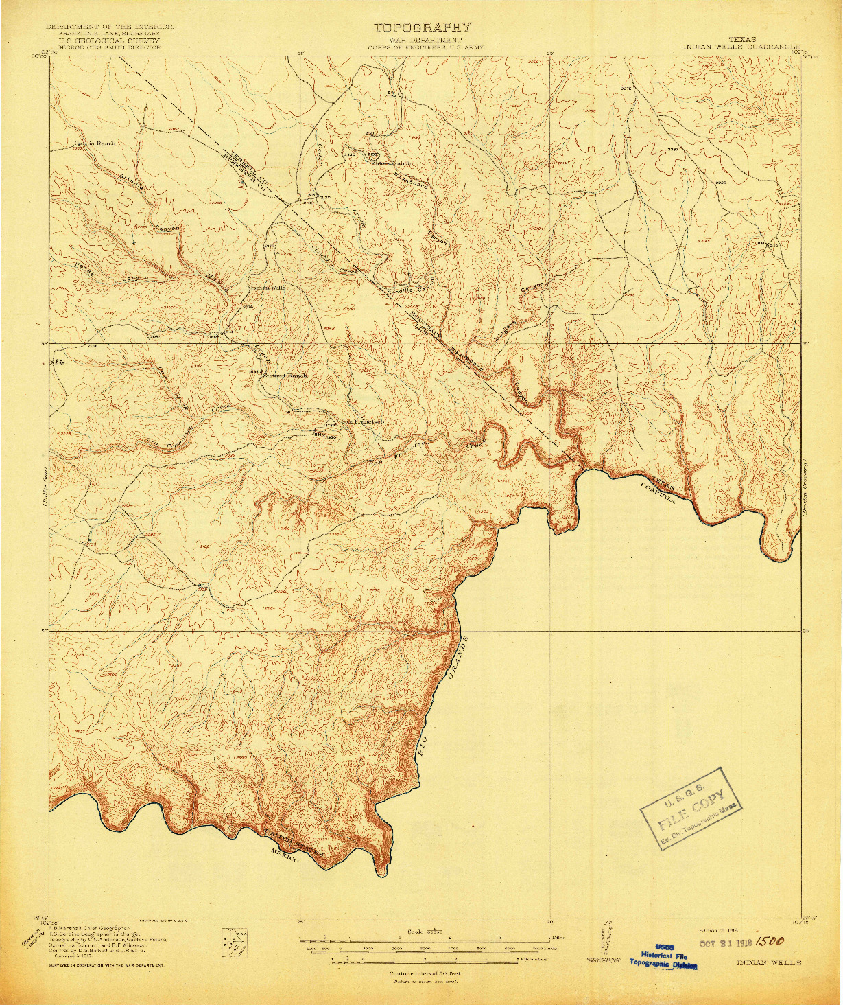 USGS 1:62500-SCALE QUADRANGLE FOR INDIAN WELLS, TX 1918