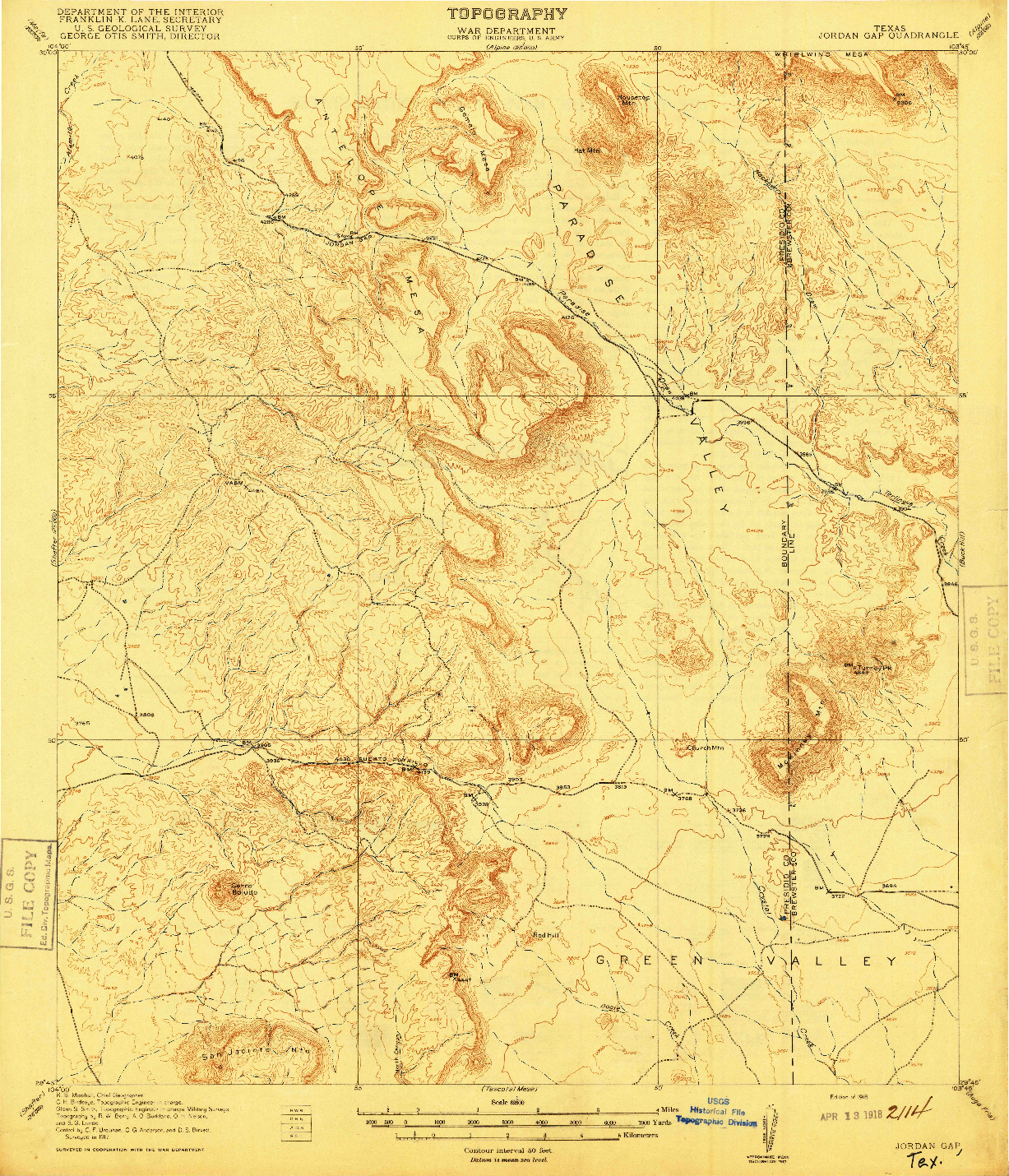 USGS 1:62500-SCALE QUADRANGLE FOR JORDAN GAP, TX 1918