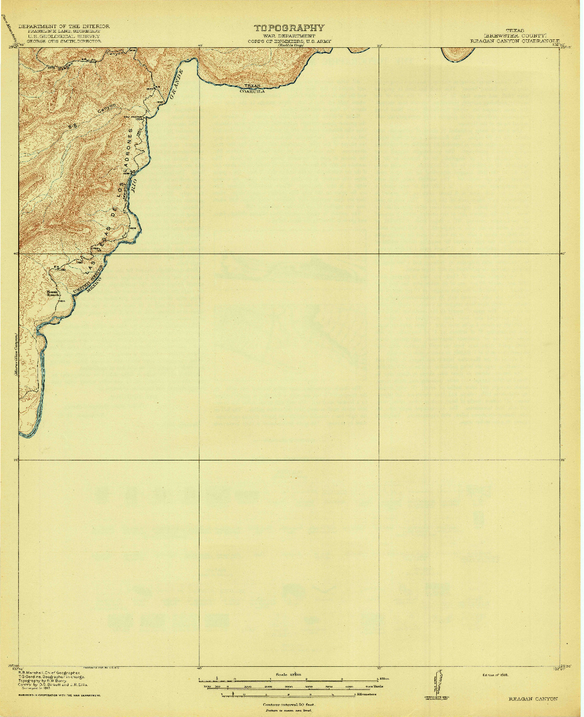 USGS 1:62500-SCALE QUADRANGLE FOR REAGAN CANYON, TX 1918