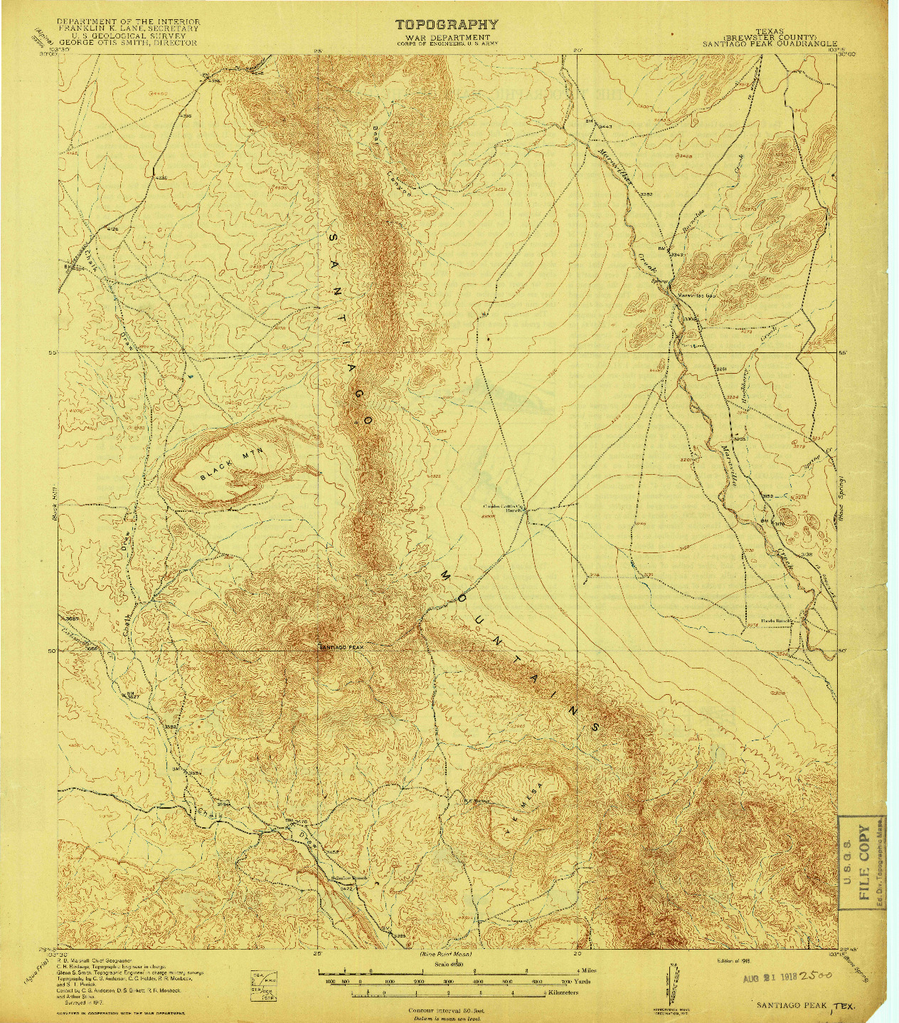 USGS 1:62500-SCALE QUADRANGLE FOR SANTIAGO PEAK, TX 1918