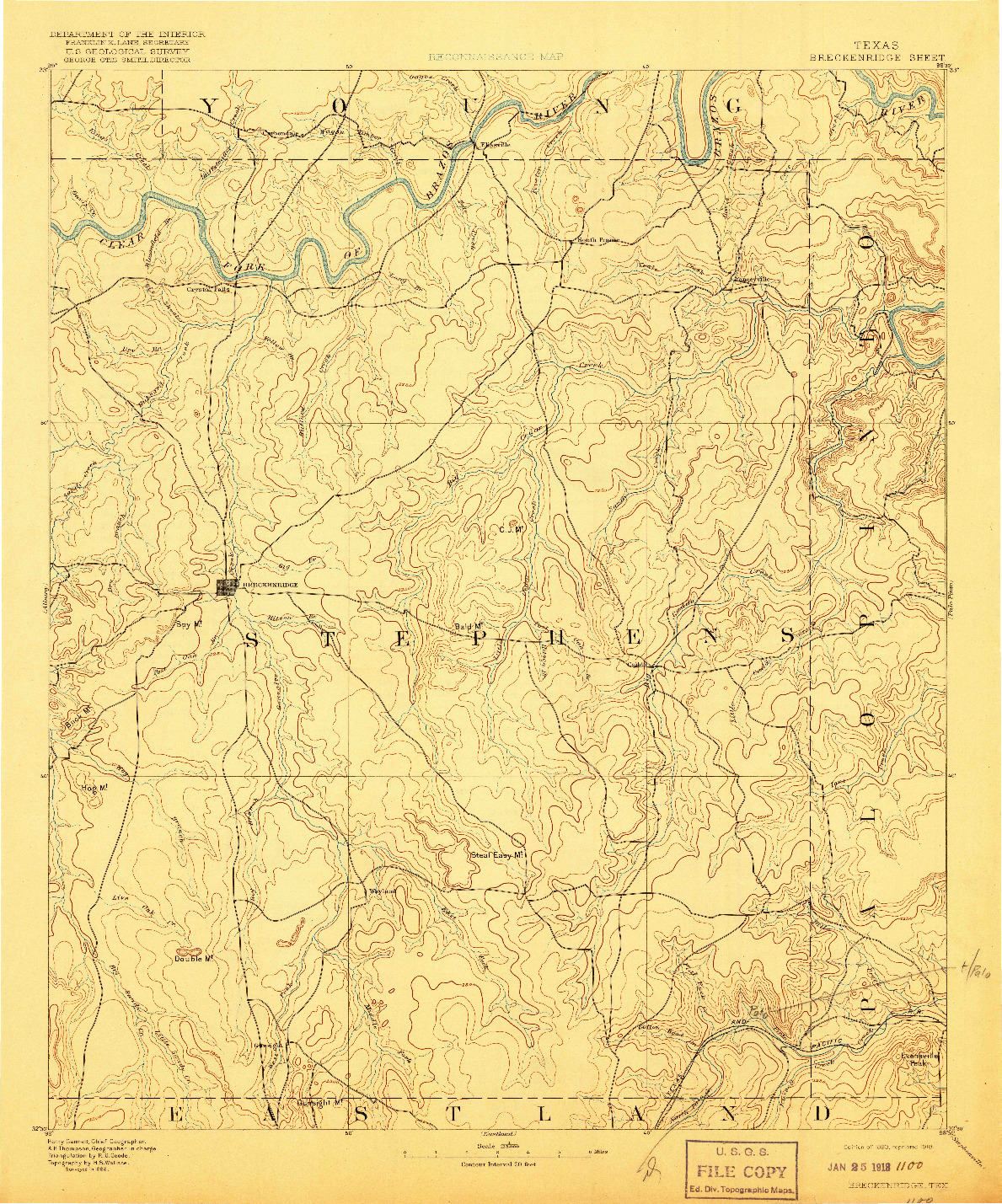 USGS 1:125000-SCALE QUADRANGLE FOR BRECKENRIDGE, TX 1890