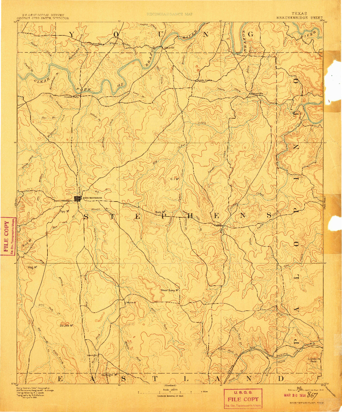 USGS 1:125000-SCALE QUADRANGLE FOR BRECKENRIDGE, TX 1890