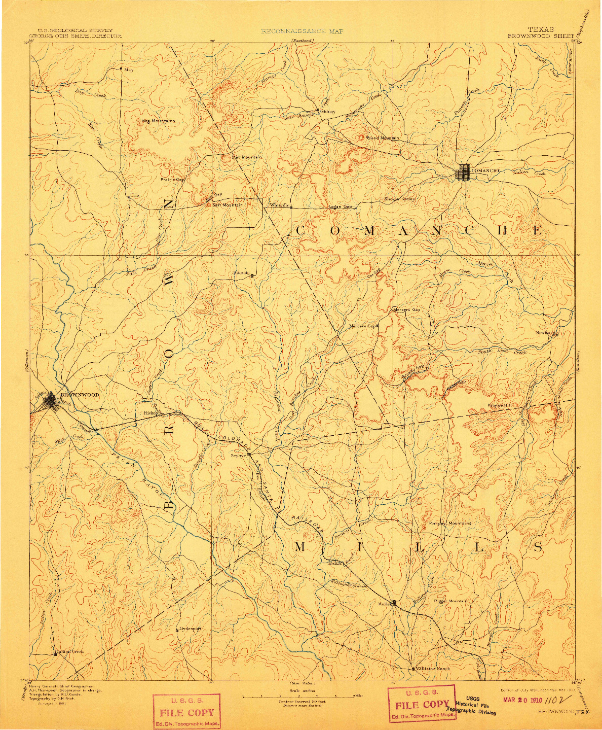 USGS 1:125000-SCALE QUADRANGLE FOR BROWNWOOD, TX 1894