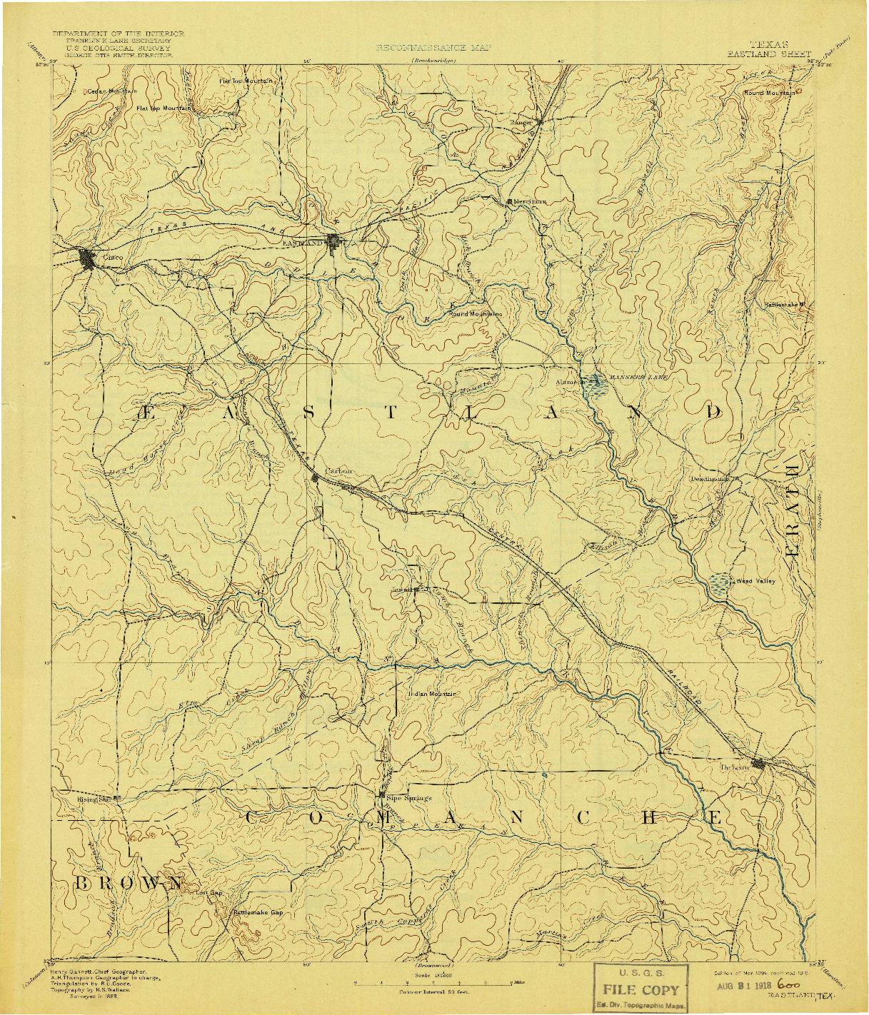 USGS 1:125000-SCALE QUADRANGLE FOR EASTLAND, TX 1894