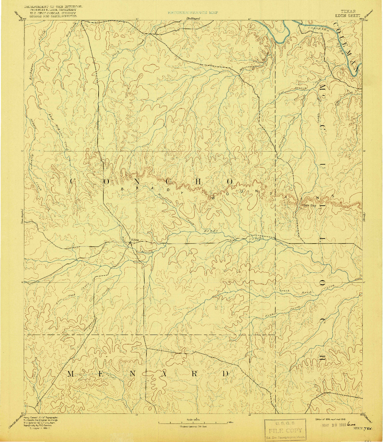USGS 1:125000-SCALE QUADRANGLE FOR EDEN, TX 1896