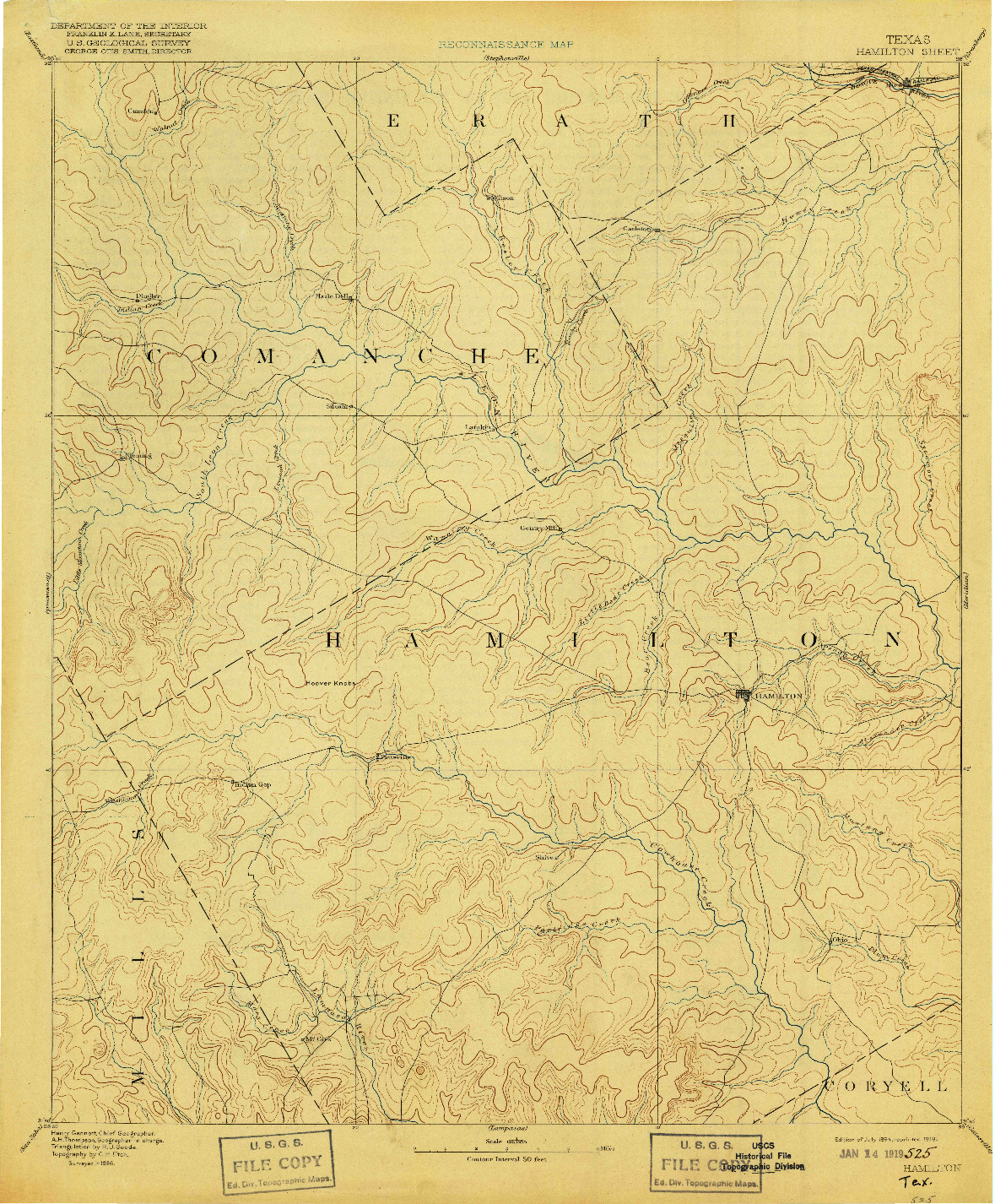 USGS 1:125000-SCALE QUADRANGLE FOR HAMILTON, TX 1894