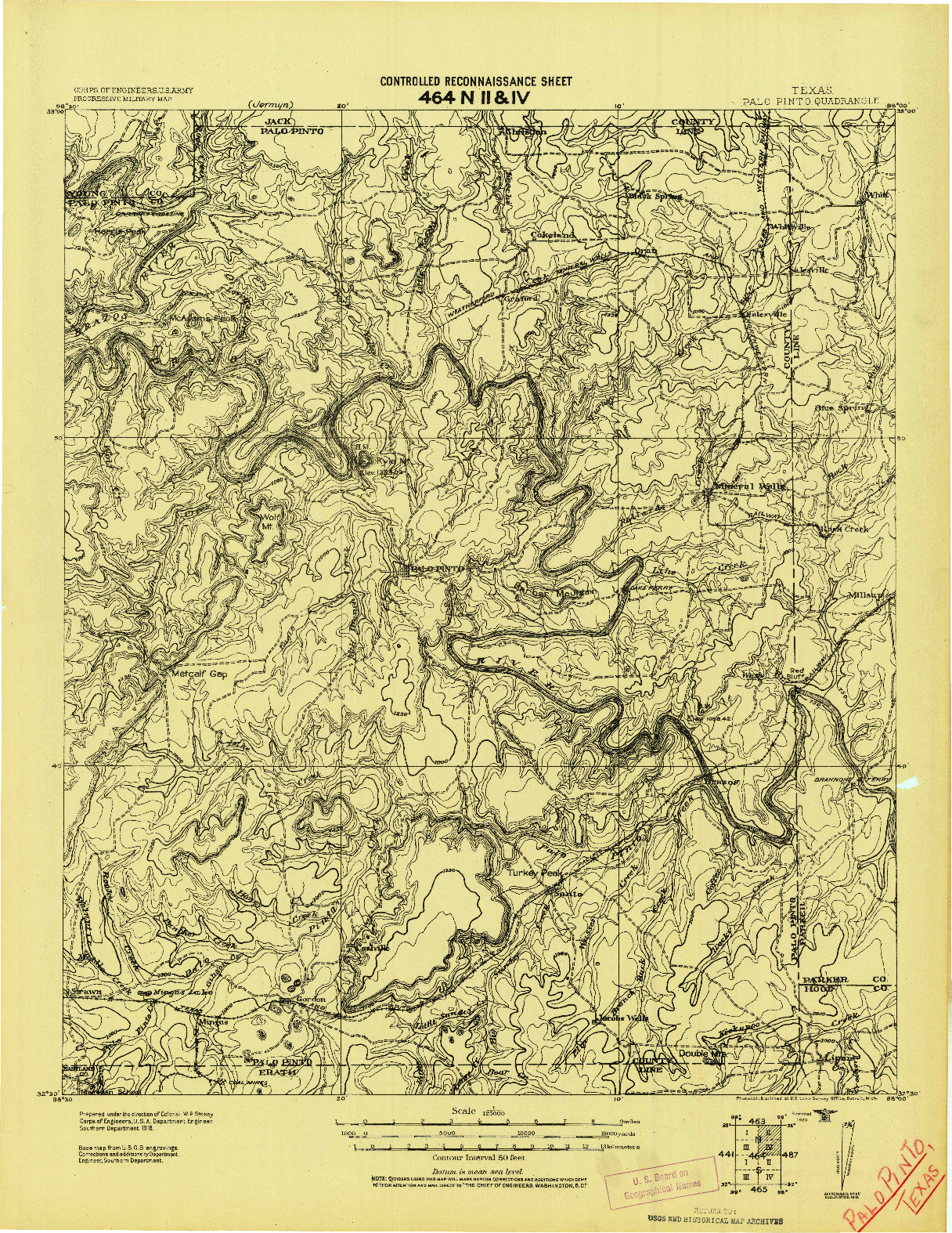 USGS 1:125000-SCALE QUADRANGLE FOR PALO PINTO, TX 1918